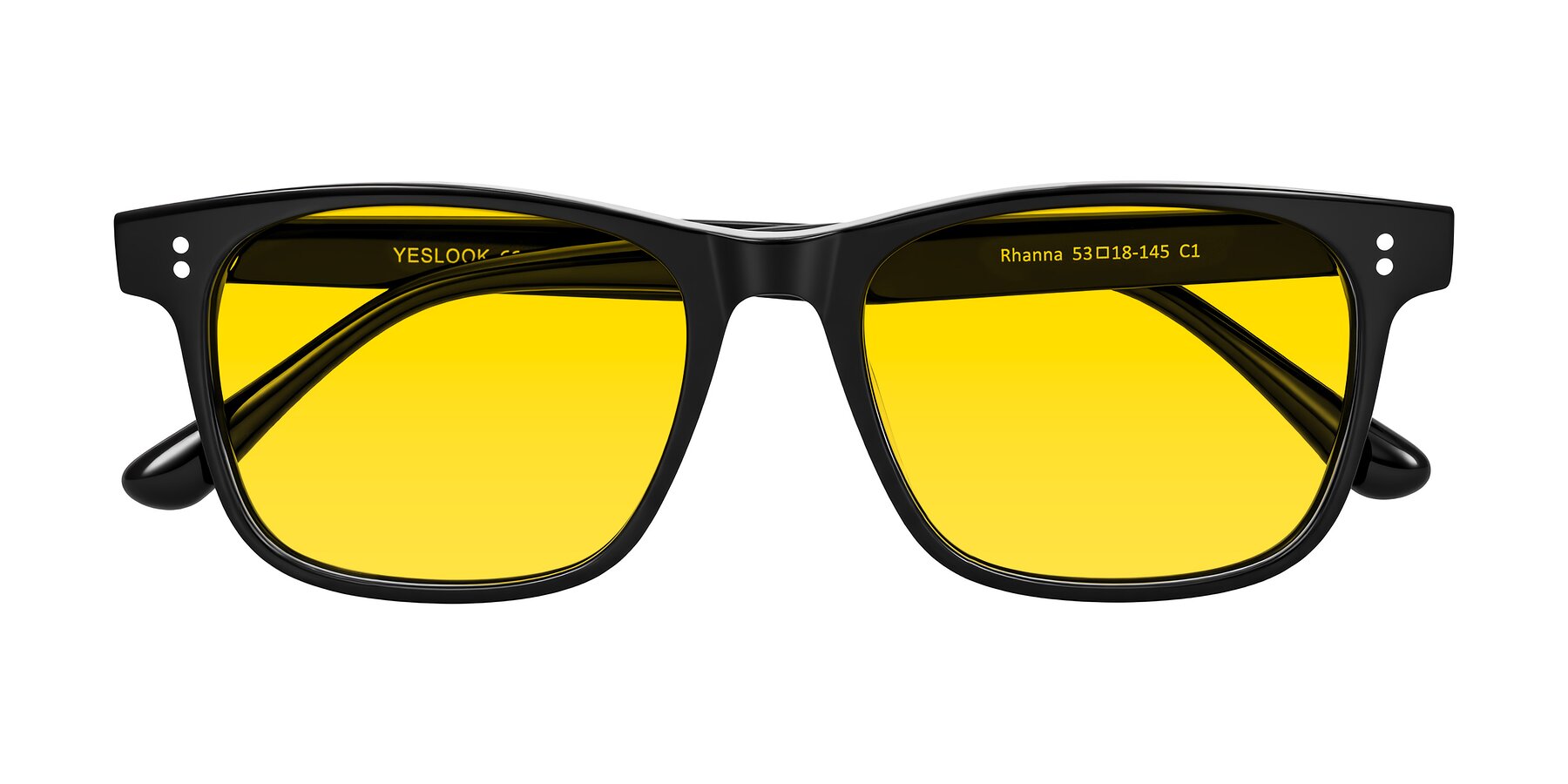 Folded Front of Rhanna in Black with Yellow Tinted Lenses