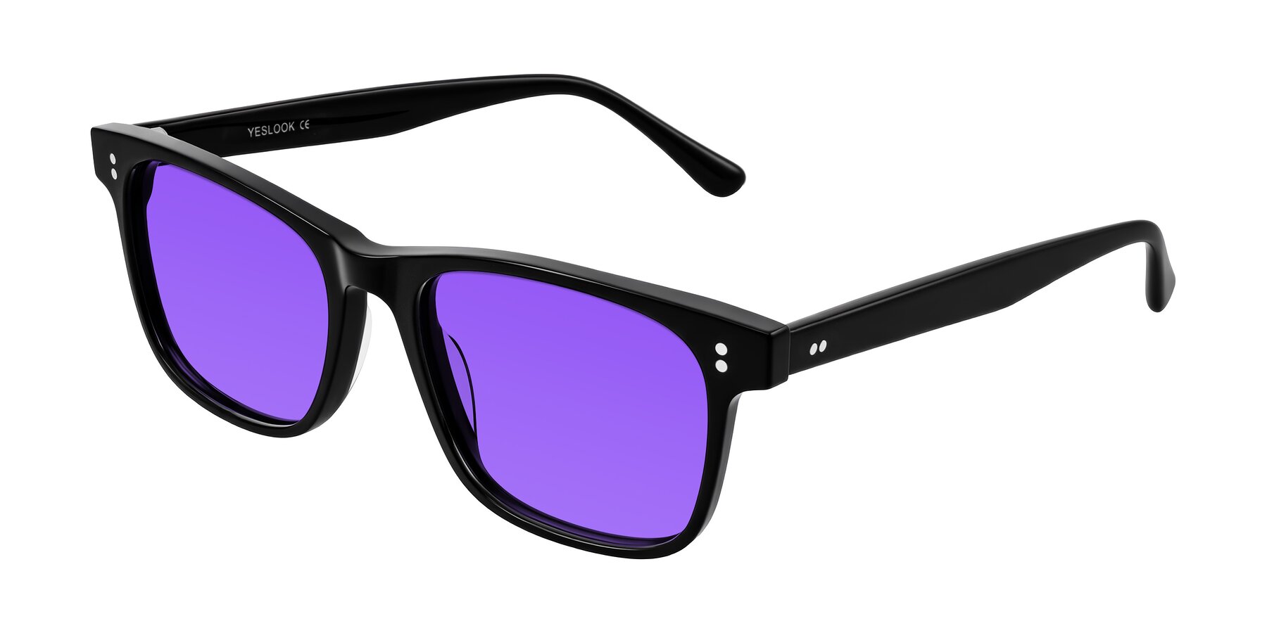 Angle of Rhanna in Black with Purple Tinted Lenses