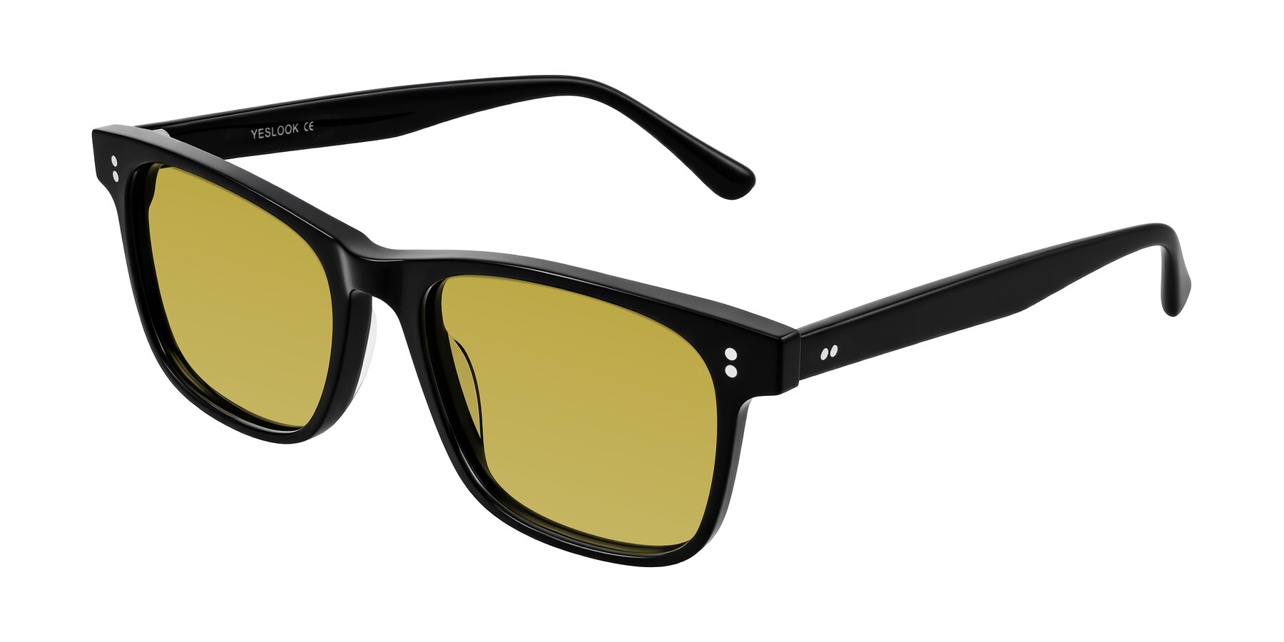 Angle of Rhanna in Black with Champagne Tinted Lenses