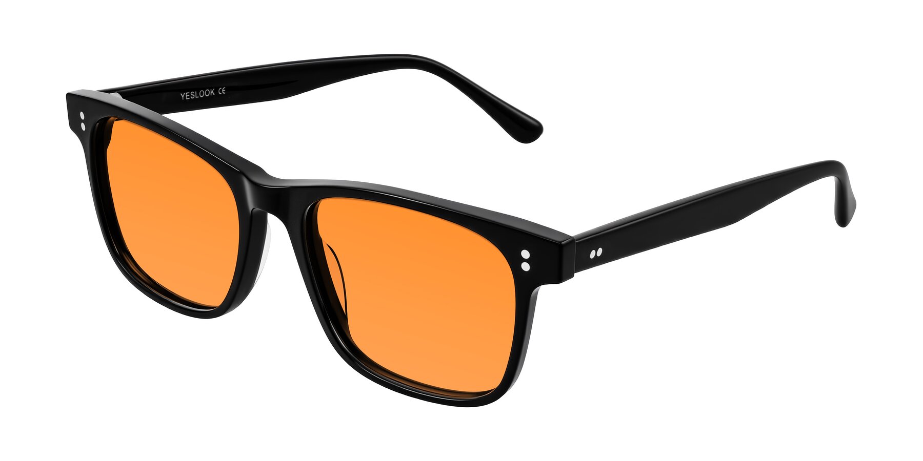 Angle of Rhanna in Black with Orange Tinted Lenses