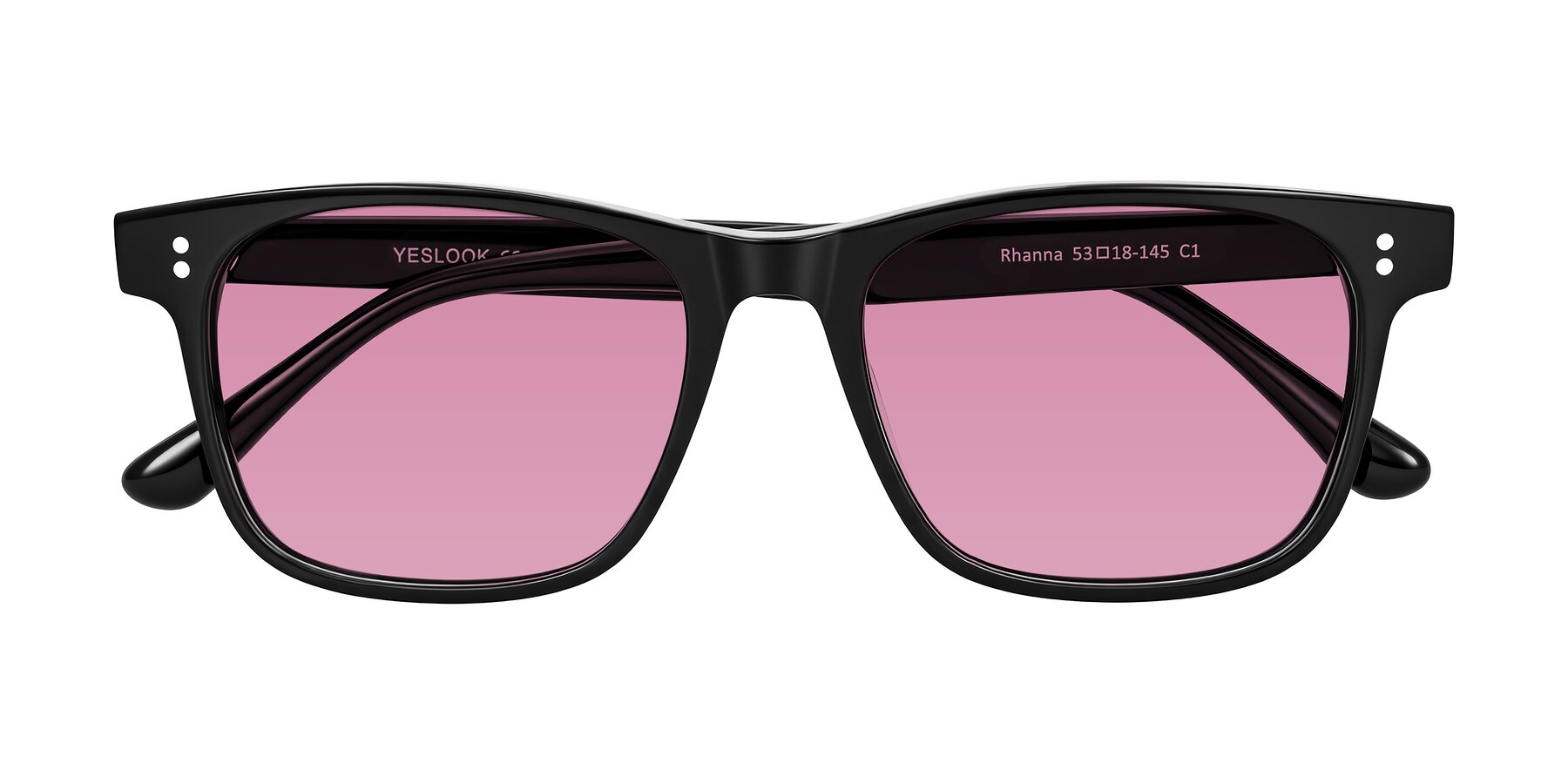 Folded Front of Rhanna in Black with Medium Wine Tinted Lenses