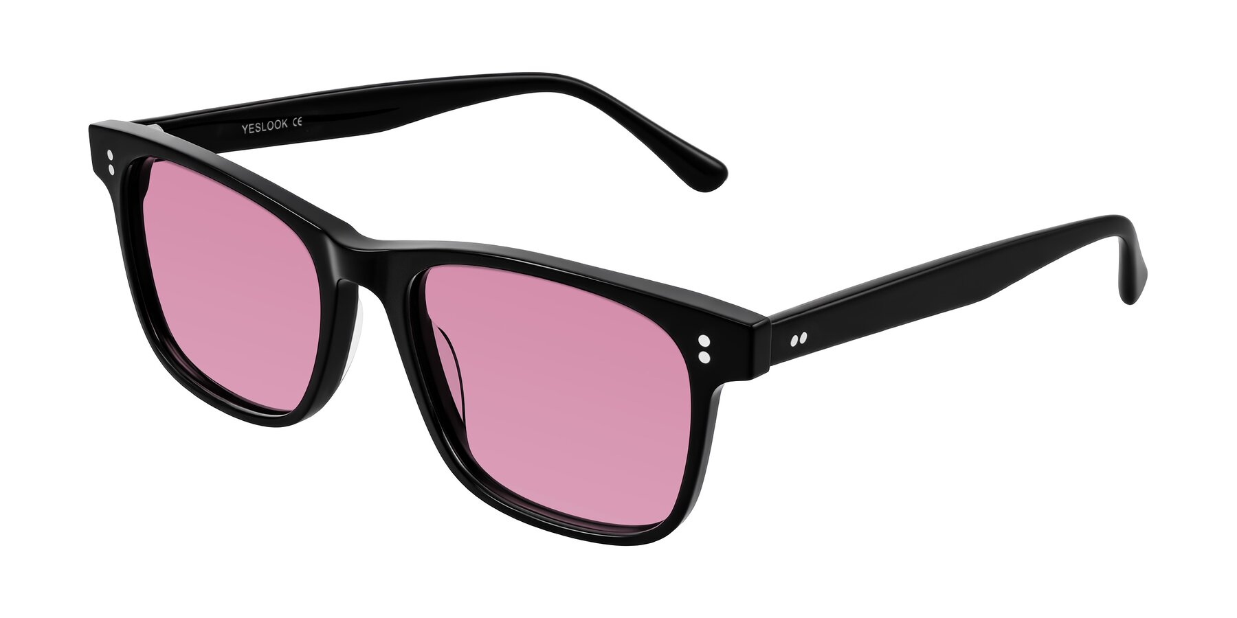 Angle of Rhanna in Black with Medium Wine Tinted Lenses