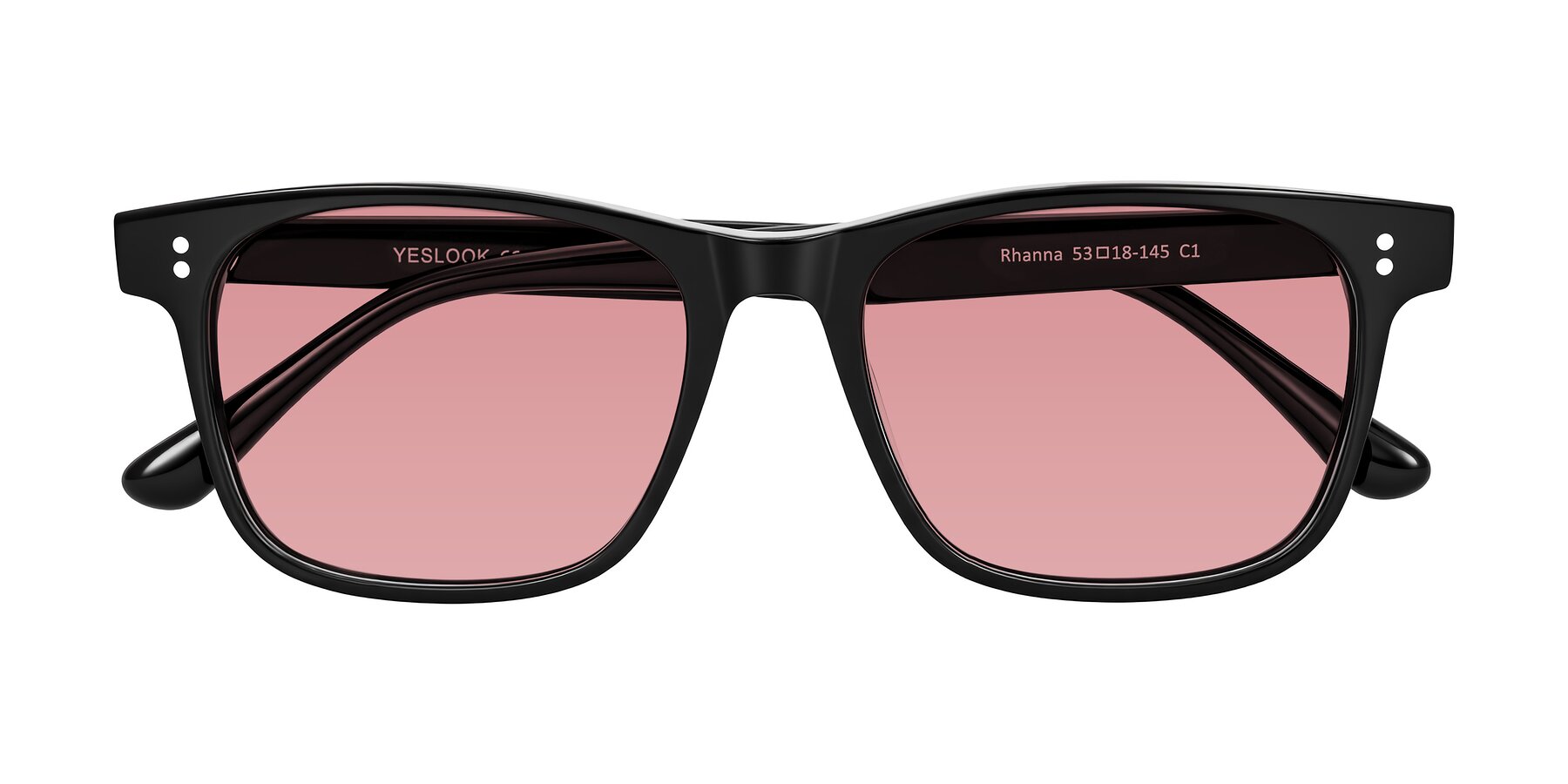 Folded Front of Rhanna in Black with Medium Garnet Tinted Lenses