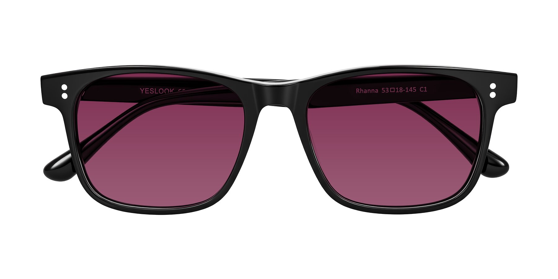 Folded Front of Rhanna in Black with Wine Tinted Lenses