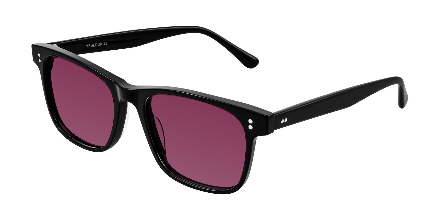 Angle of Rhanna in Black with Wine Tinted Lenses