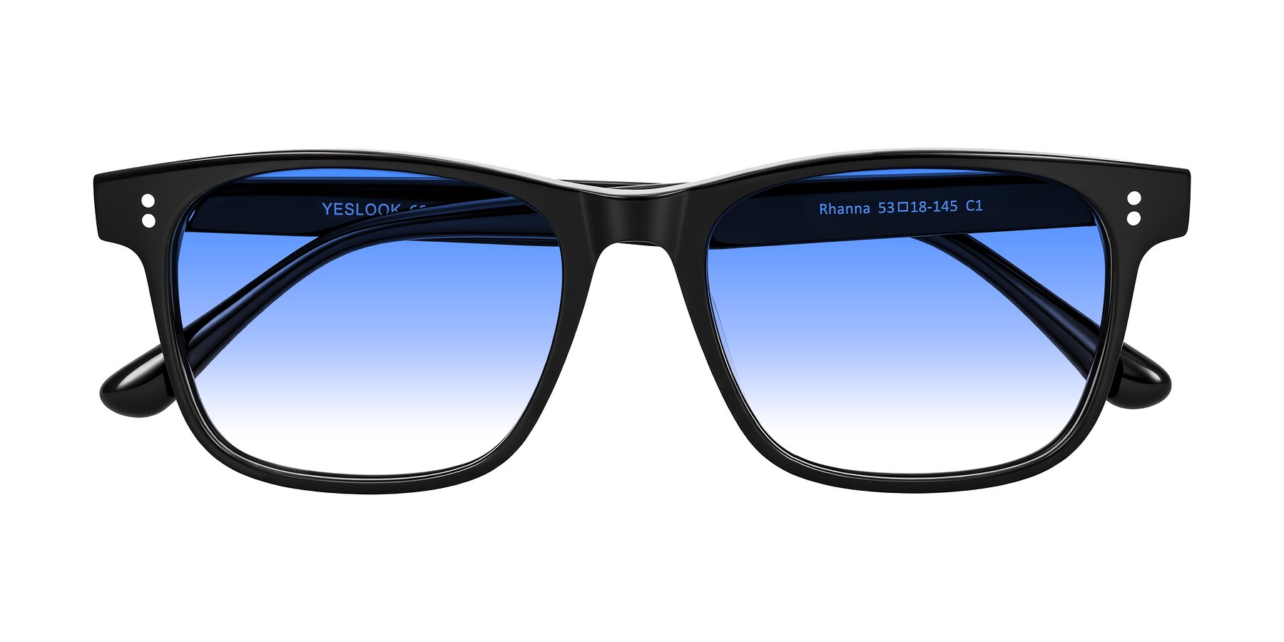Folded Front of Rhanna in Black with Blue Gradient Lenses