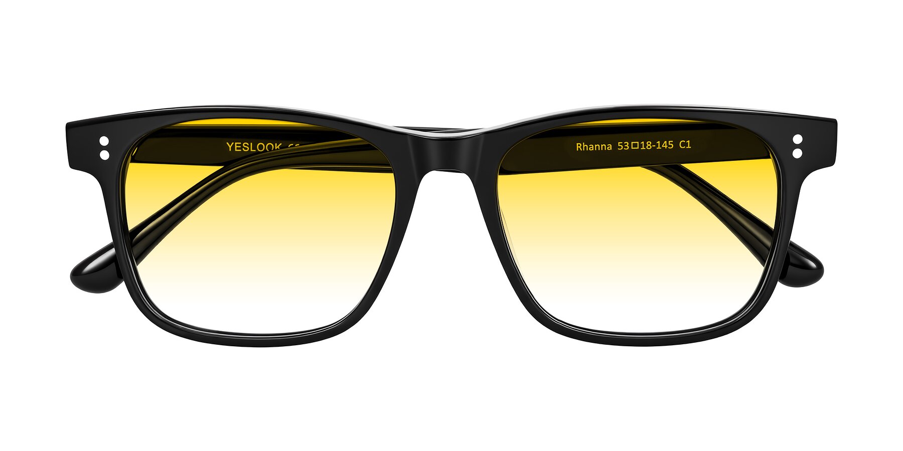 Folded Front of Rhanna in Black with Yellow Gradient Lenses