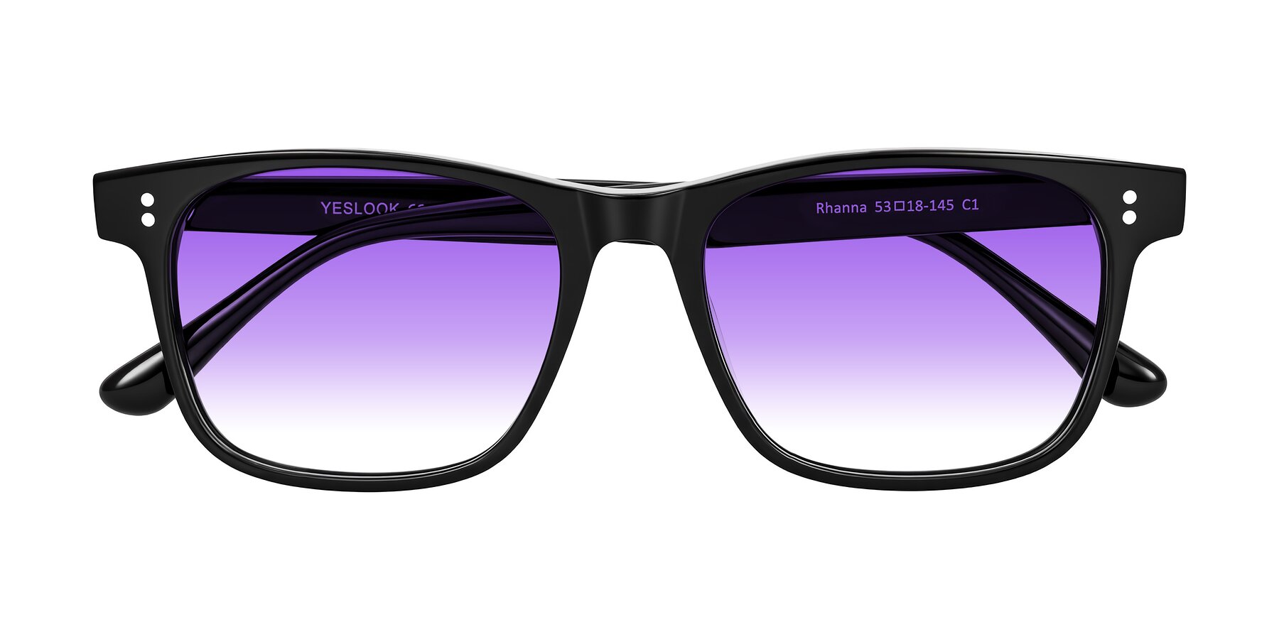 Folded Front of Rhanna in Black with Purple Gradient Lenses