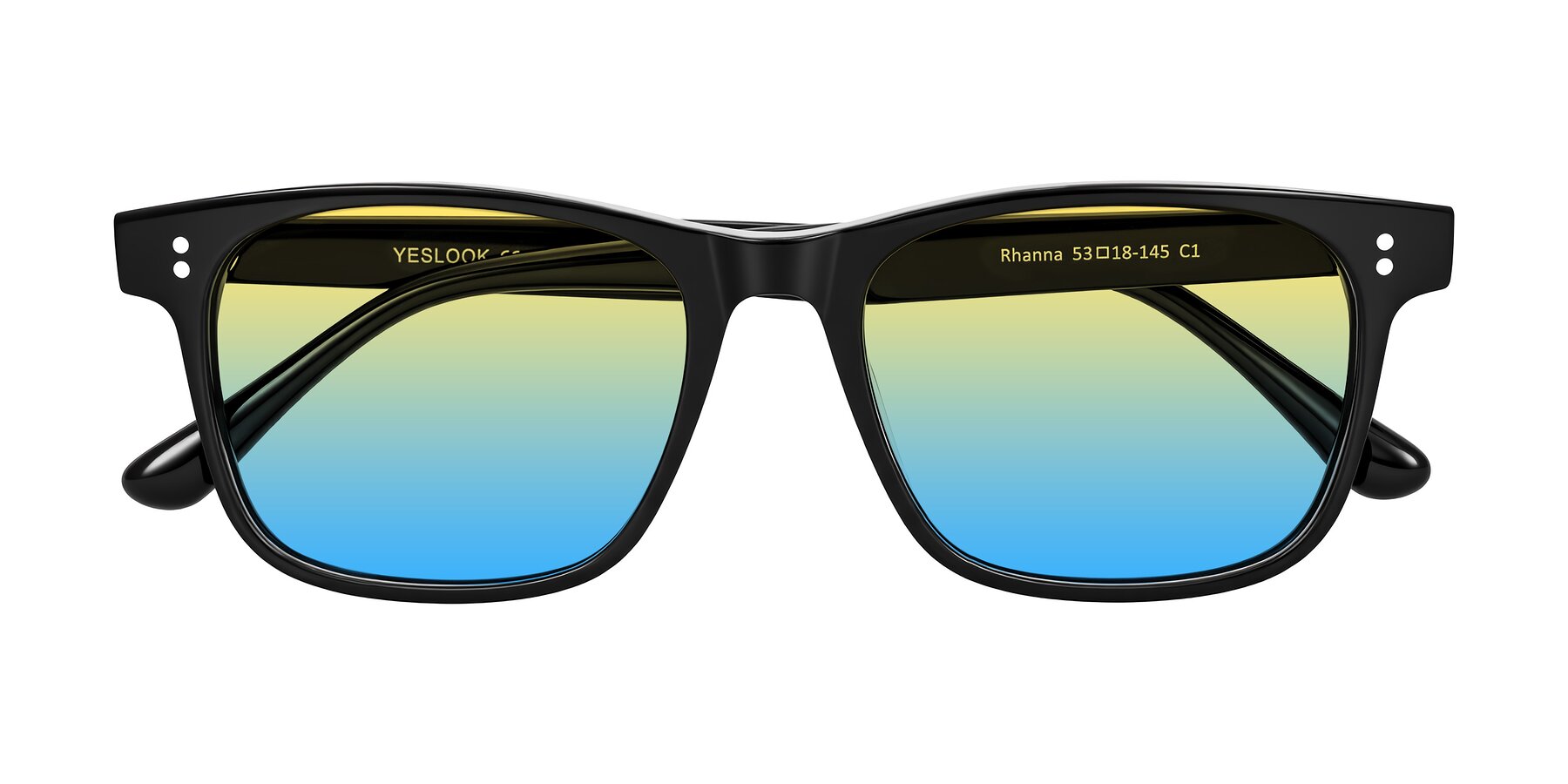 Folded Front of Rhanna in Black with Yellow / Blue Gradient Lenses