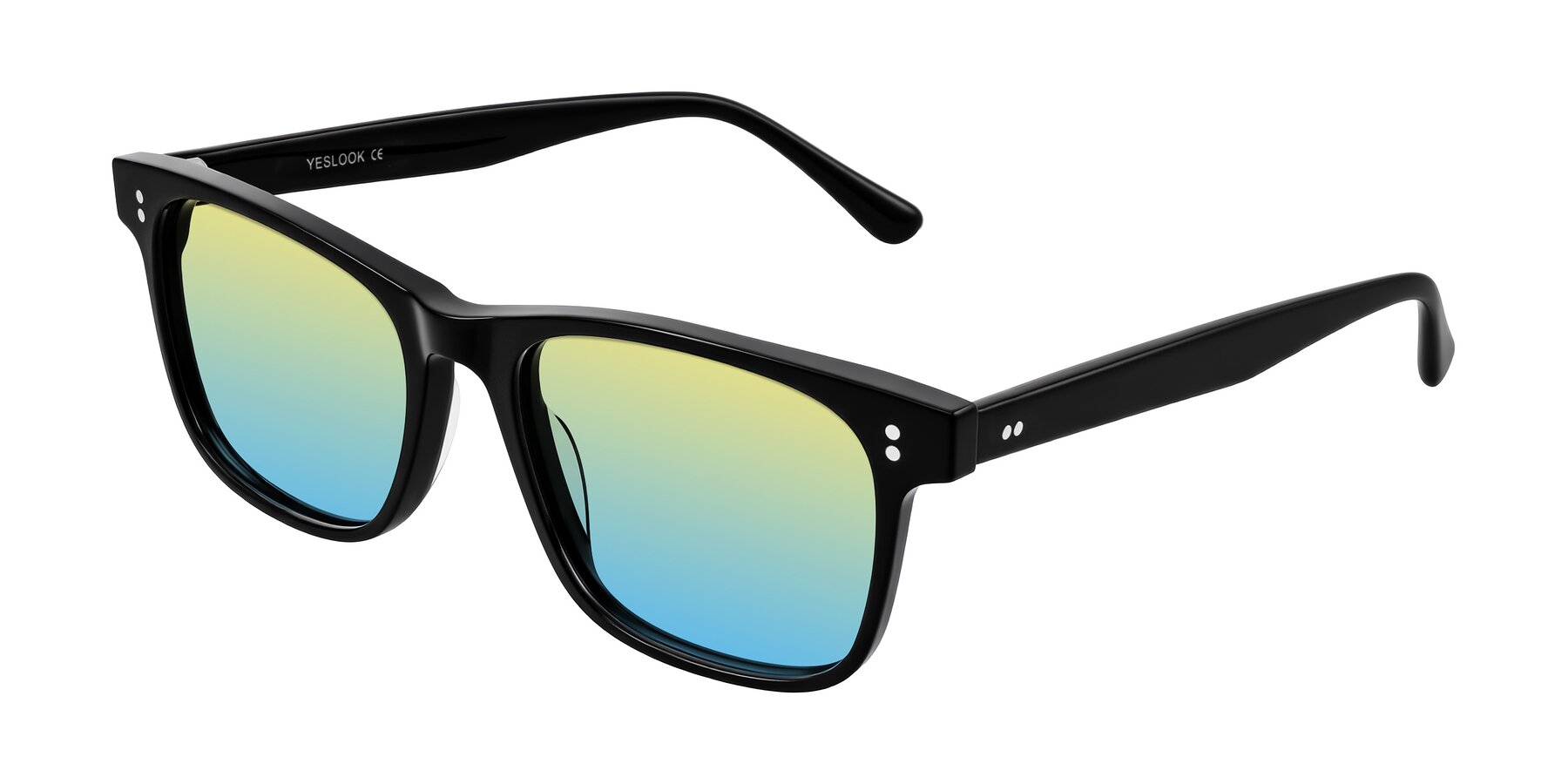 Angle of Rhanna in Black with Yellow / Blue Gradient Lenses