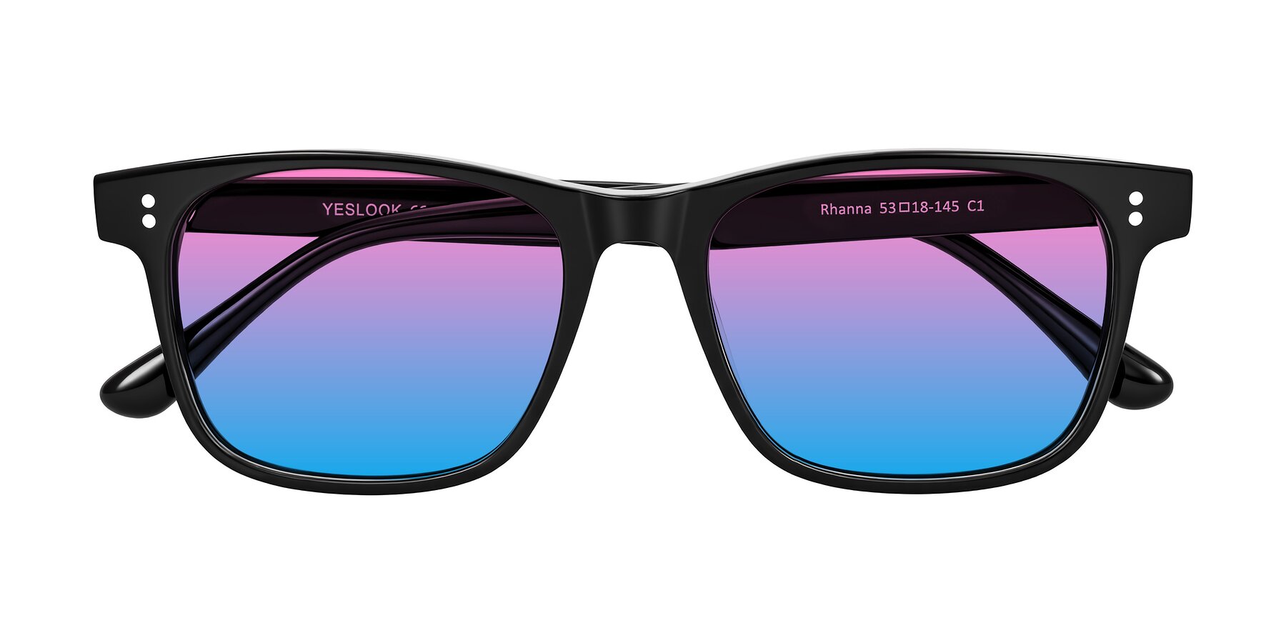 Folded Front of Rhanna in Black with Pink / Blue Gradient Lenses