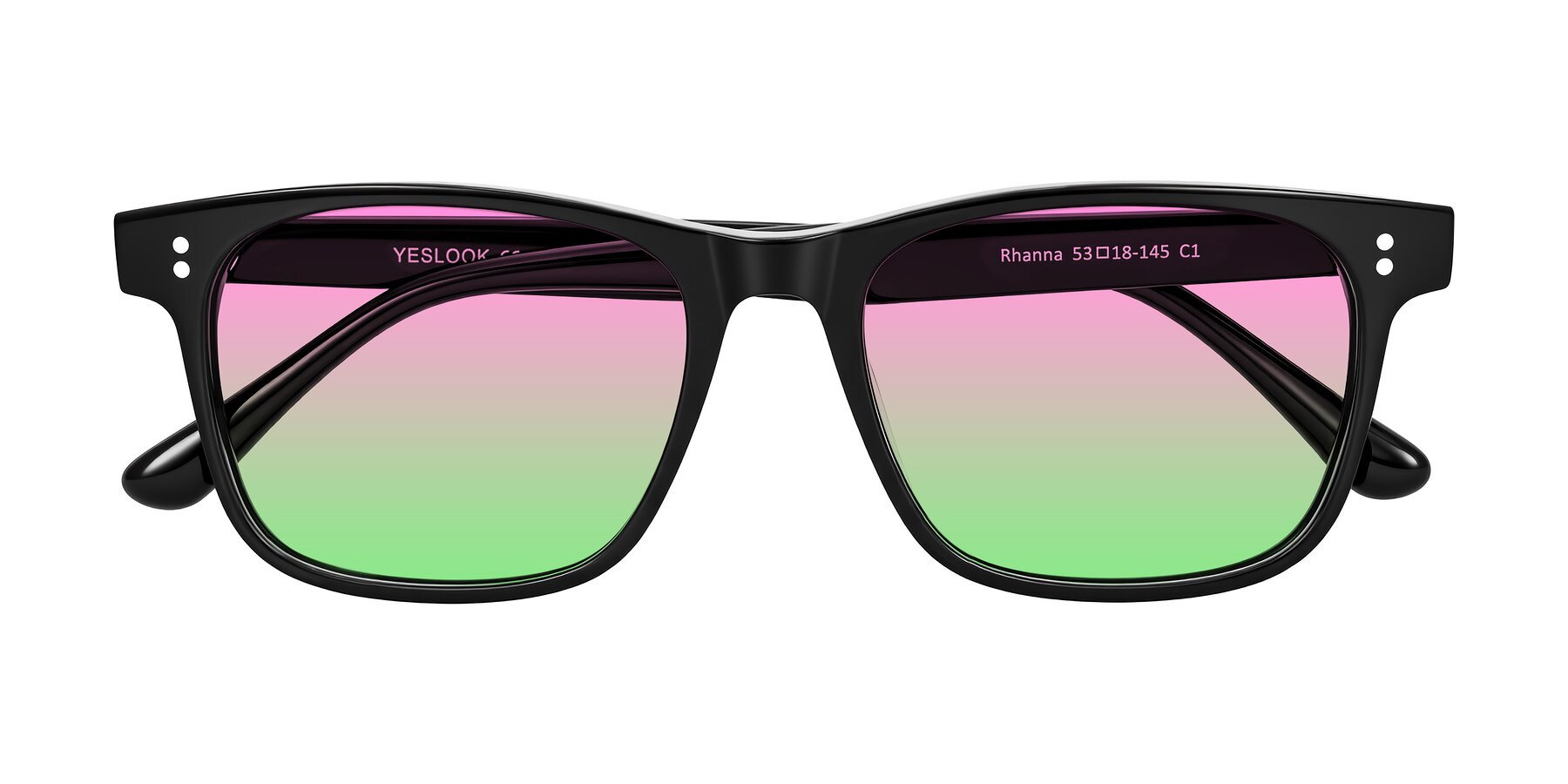 Folded Front of Rhanna in Black with Pink / Green Gradient Lenses
