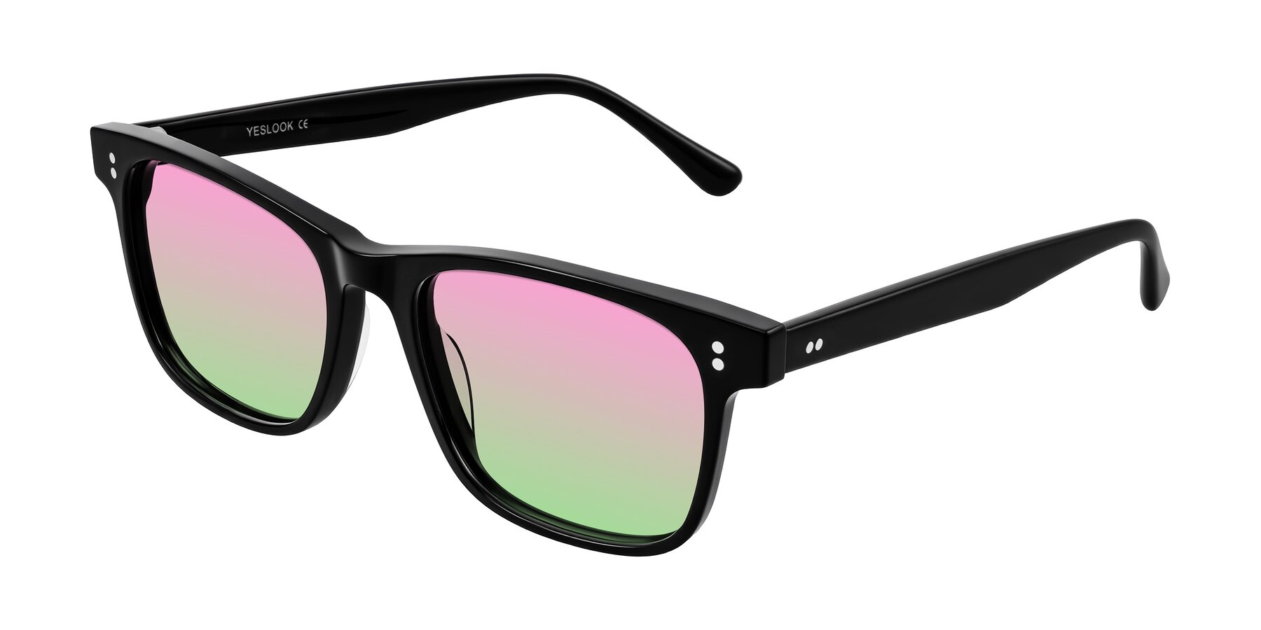 Angle of Rhanna in Black with Pink / Green Gradient Lenses