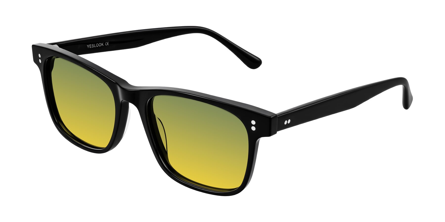 Angle of Rhanna in Black with Green / Yellow Gradient Lenses