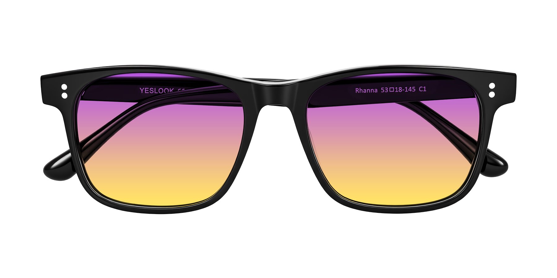 Folded Front of Rhanna in Black with Purple / Yellow Gradient Lenses