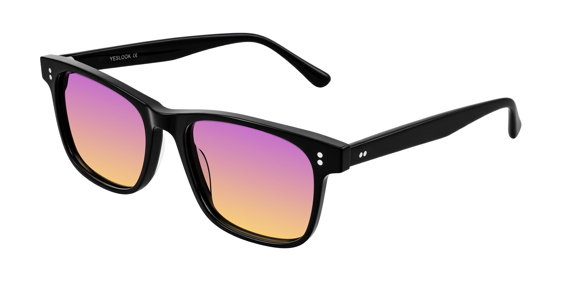 Angle of Rhanna in Black with Purple / Yellow Gradient Lenses