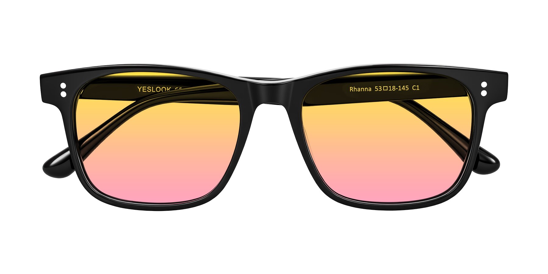 Folded Front of Rhanna in Black with Yellow / Pink Gradient Lenses