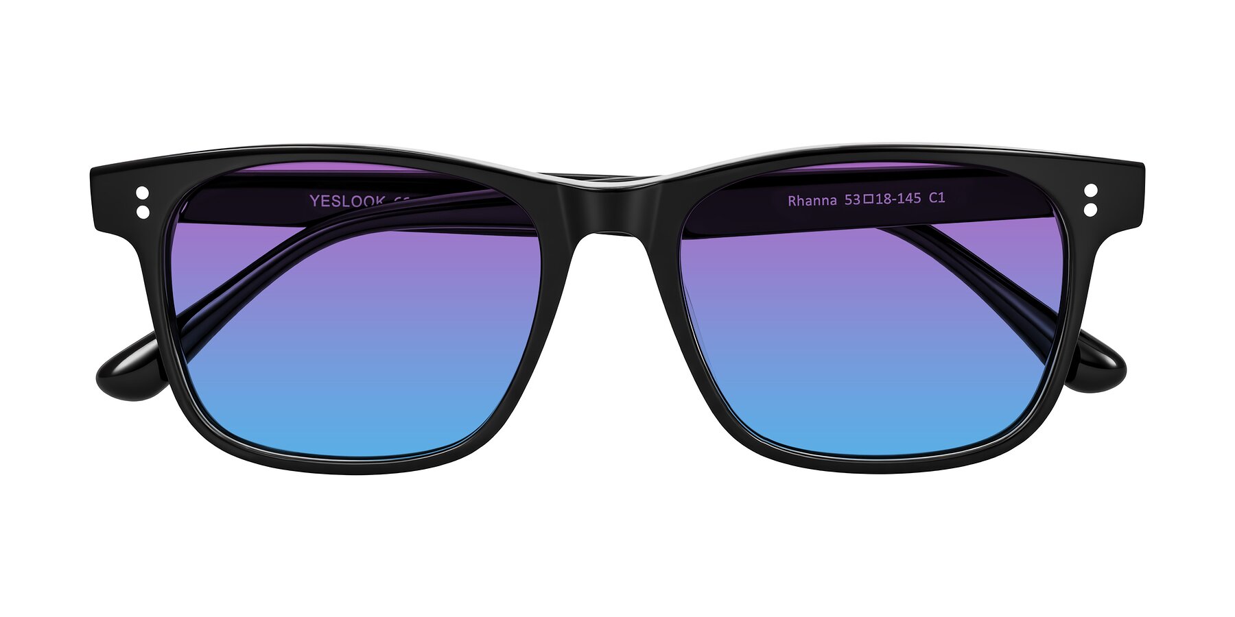 Folded Front of Rhanna in Black with Purple / Blue Gradient Lenses