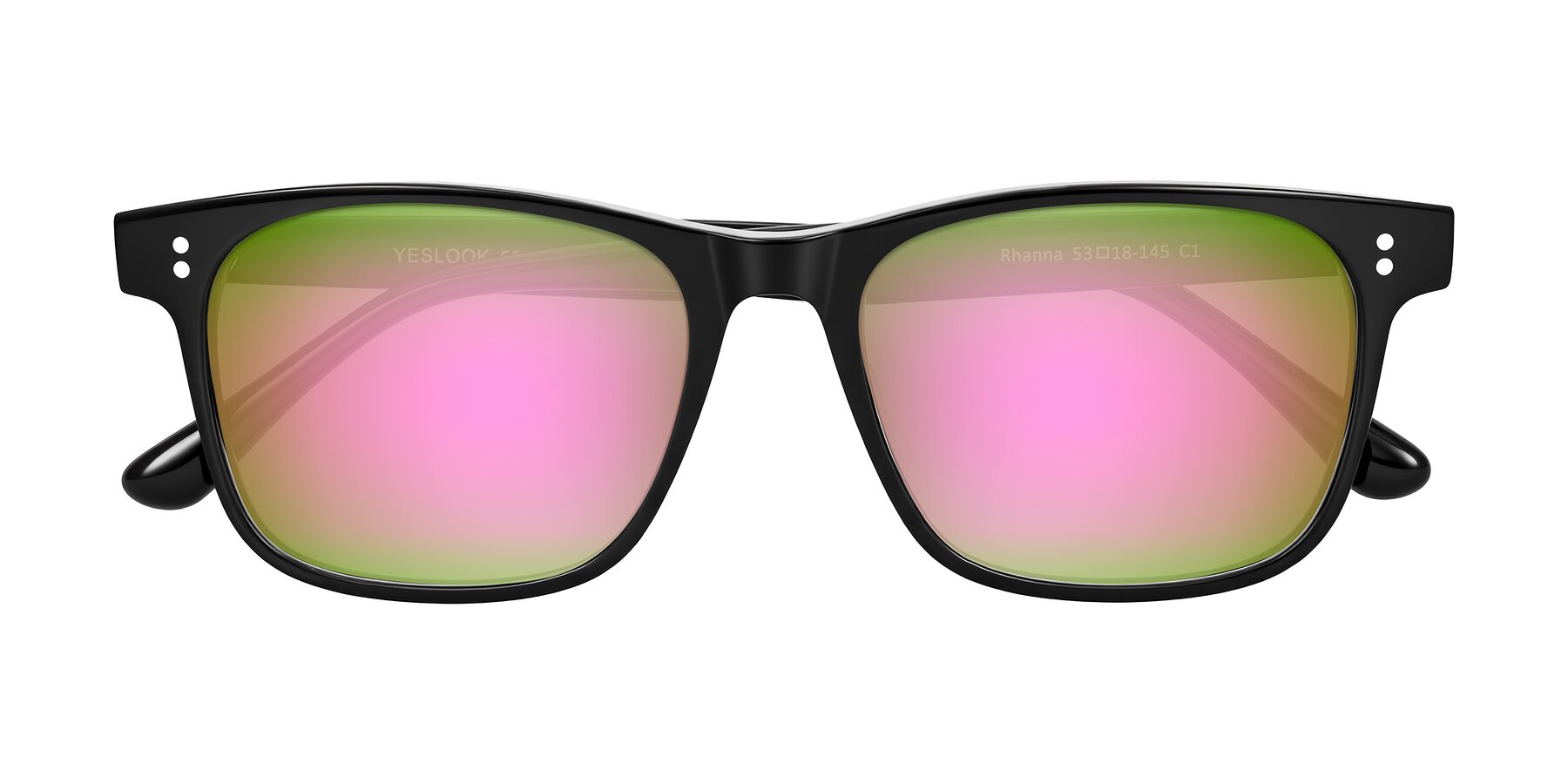 Folded Front of Rhanna in Black with Pink Mirrored Lenses