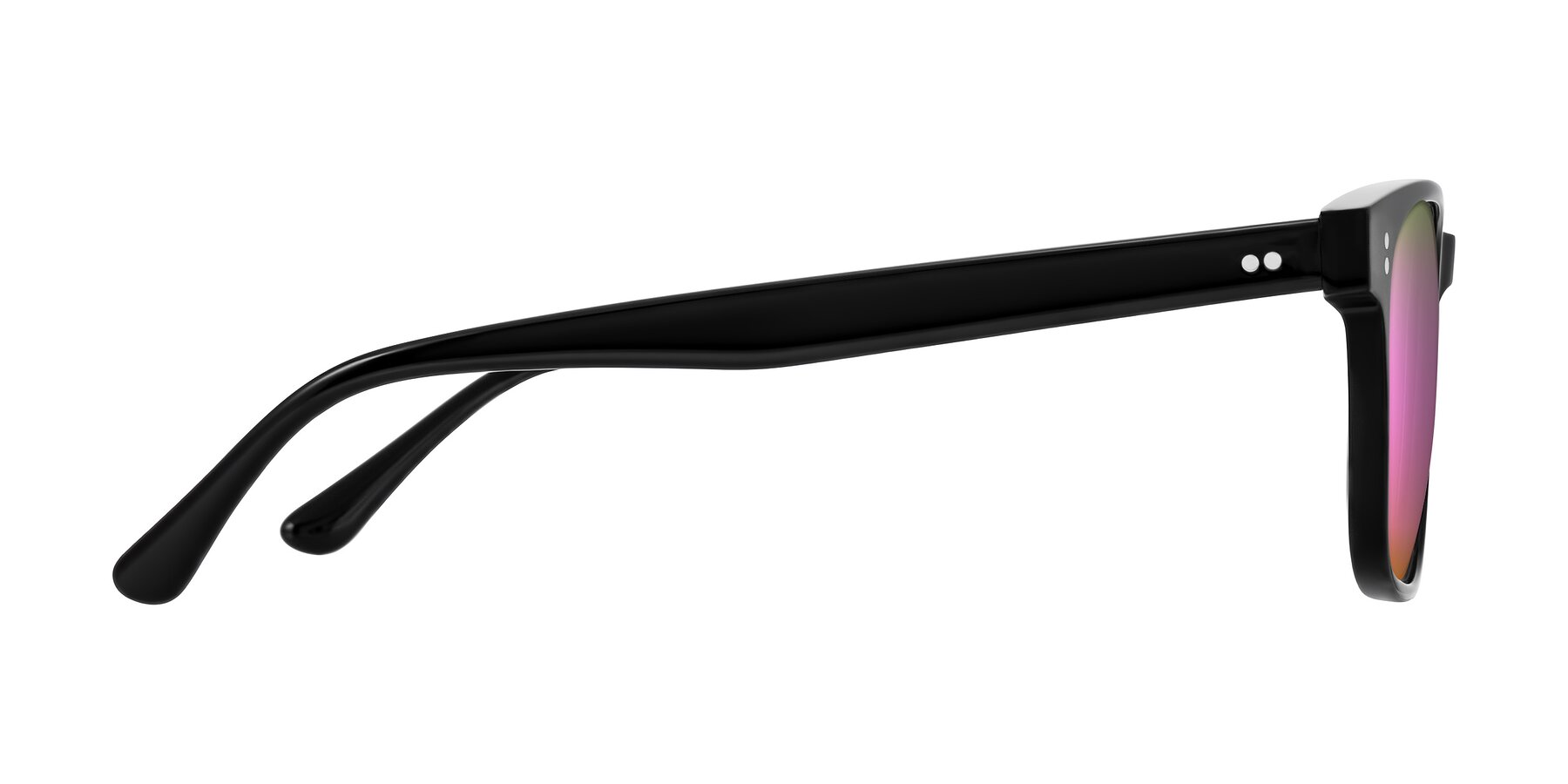 Side of Rhanna in Black with Pink Mirrored Lenses