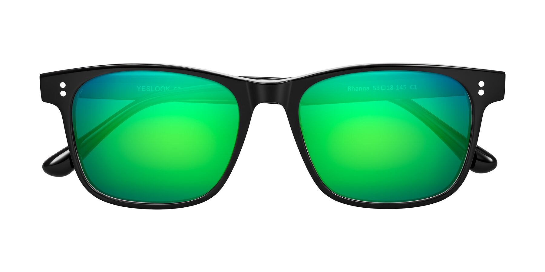 Folded Front of Rhanna in Black with Green Mirrored Lenses