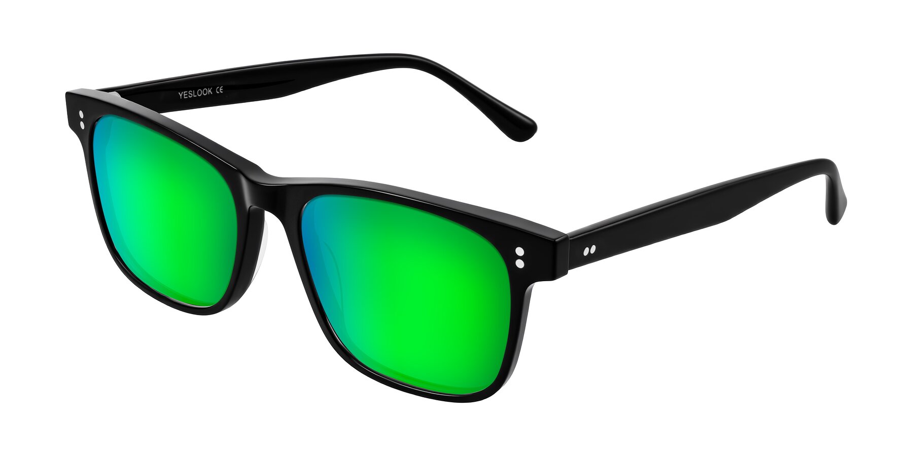 Angle of Rhanna in Black with Green Mirrored Lenses