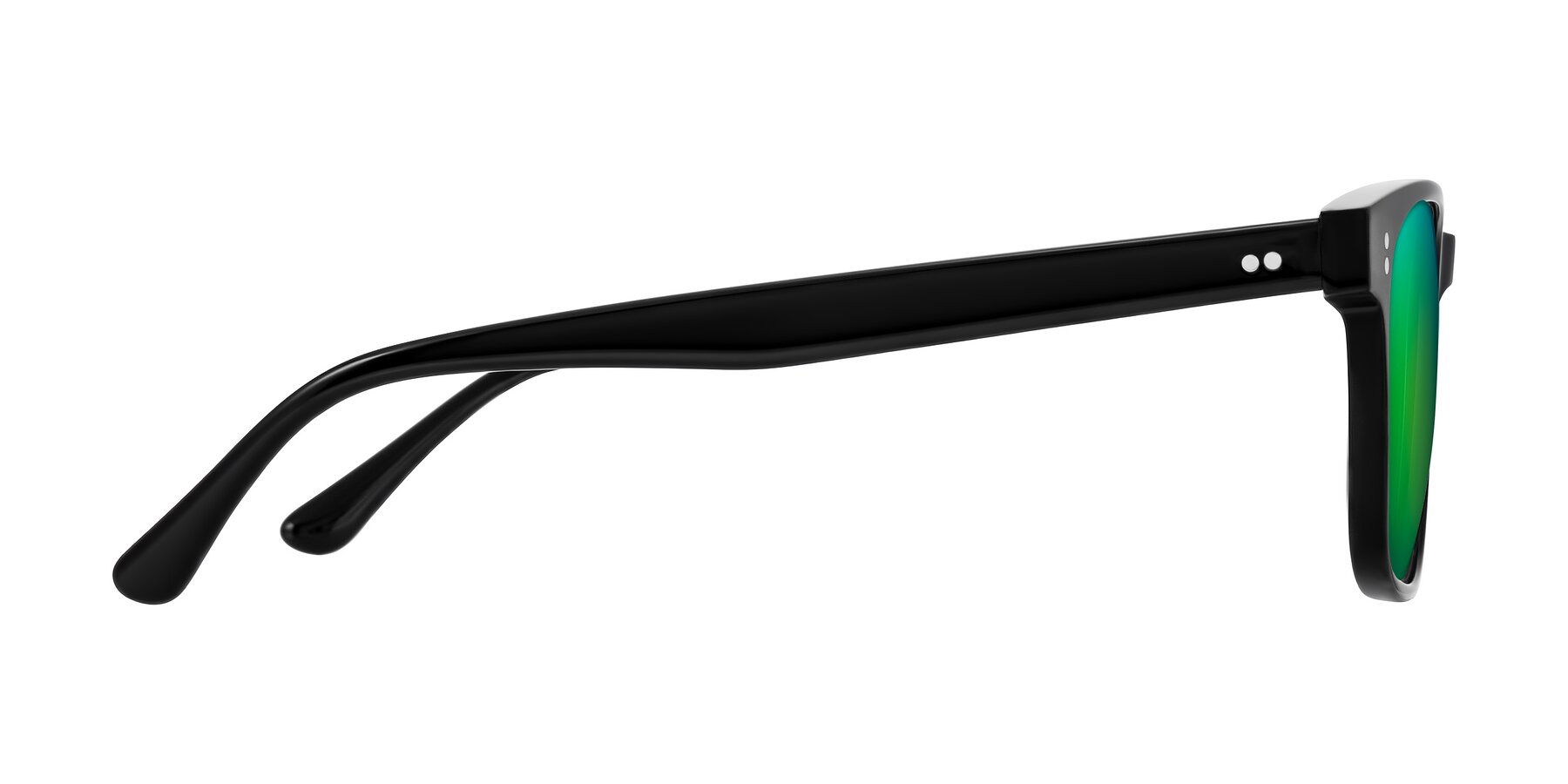 Side of Rhanna in Black with Green Mirrored Lenses