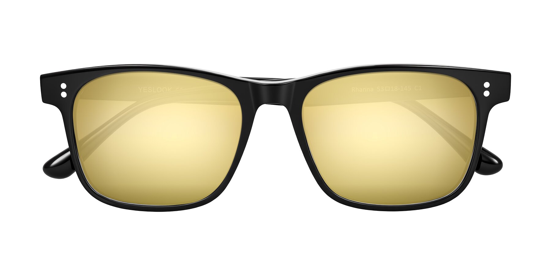 Folded Front of Rhanna in Black with Gold Mirrored Lenses