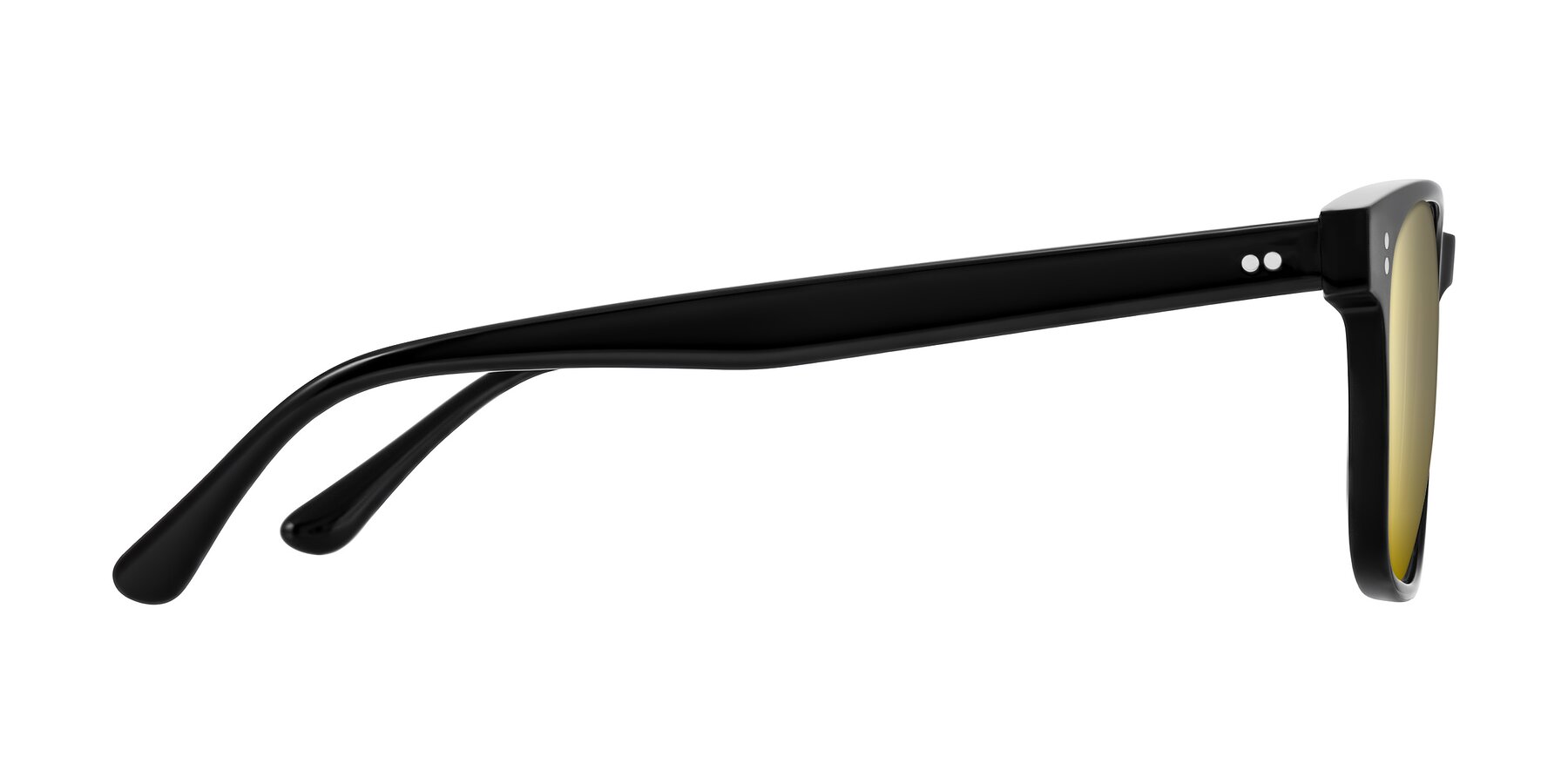 Side of Rhanna in Black with Gold Mirrored Lenses