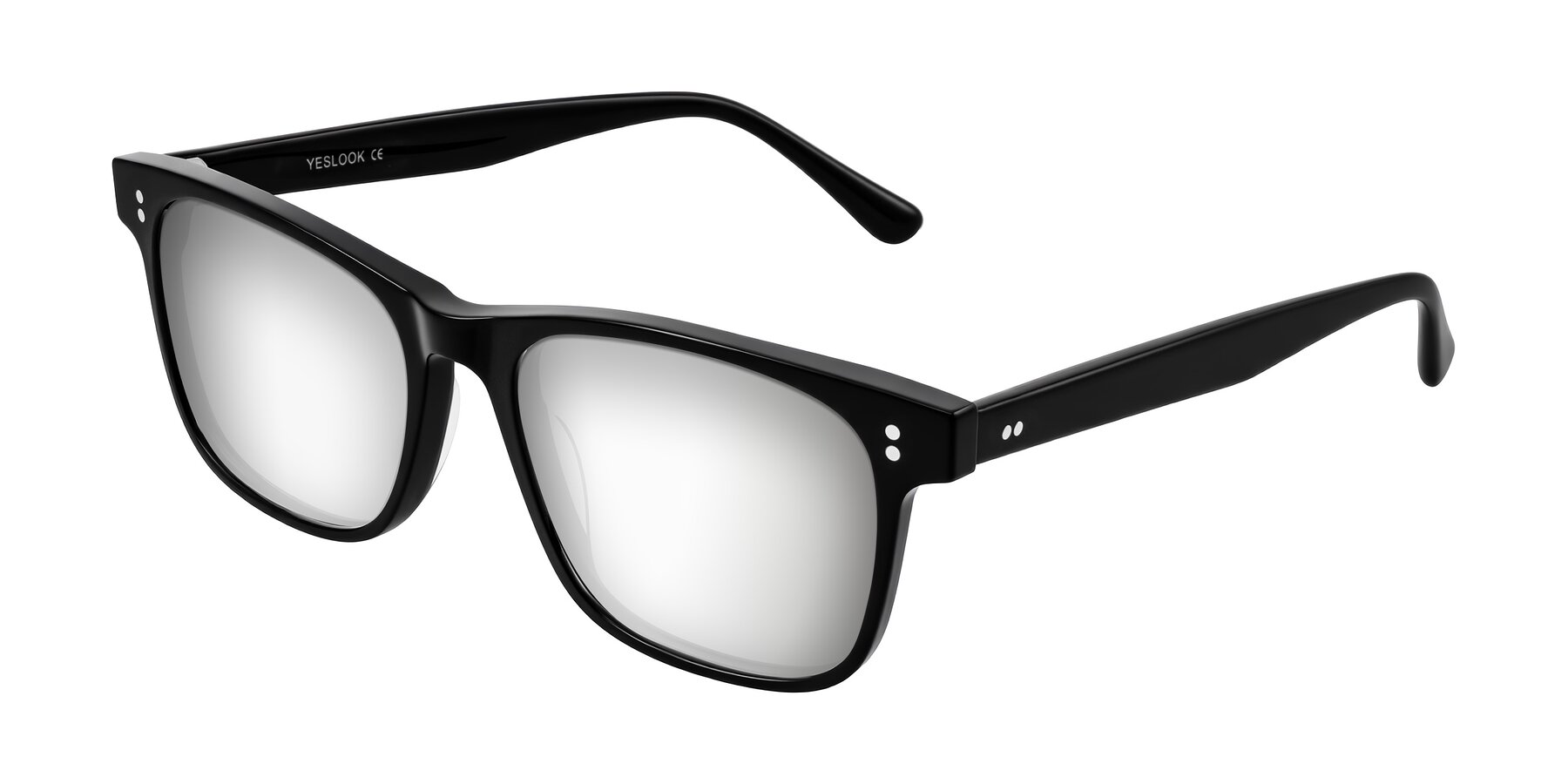 Angle of Rhanna in Black with Silver Mirrored Lenses