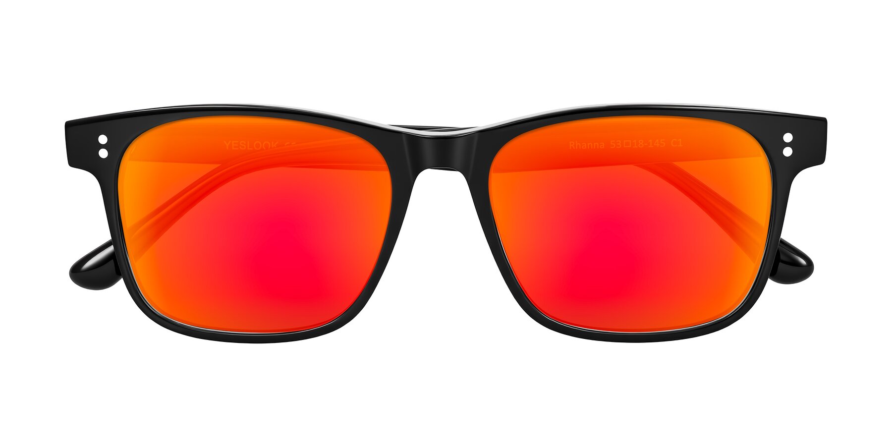Folded Front of Rhanna in Black with Red Gold Mirrored Lenses