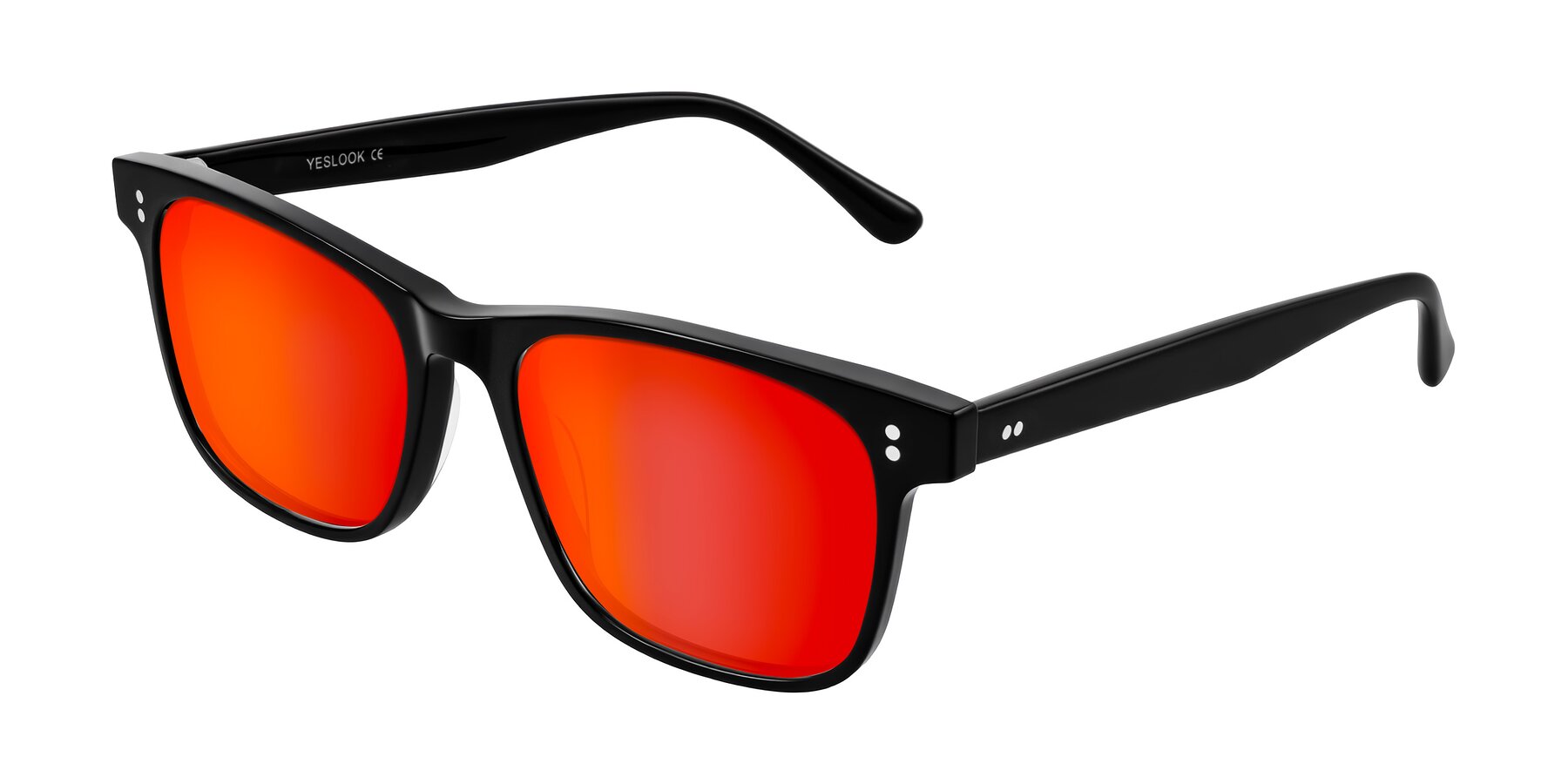 Angle of Rhanna in Black with Red Gold Mirrored Lenses