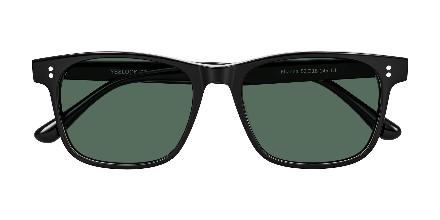 Folded Front of Rhanna in Black with Green Polarized Lenses