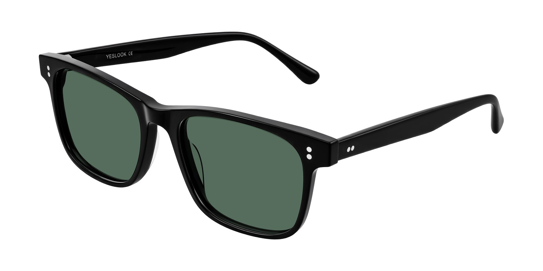 Angle of Rhanna in Black with Green Polarized Lenses