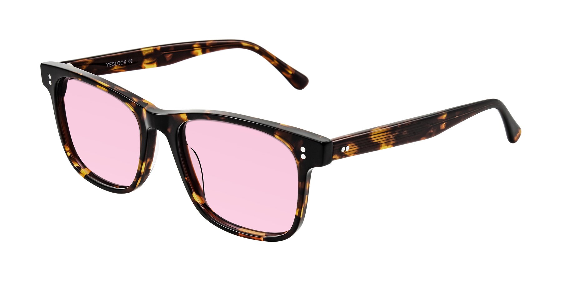 Angle of Rhanna in Tortoise with Light Pink Tinted Lenses
