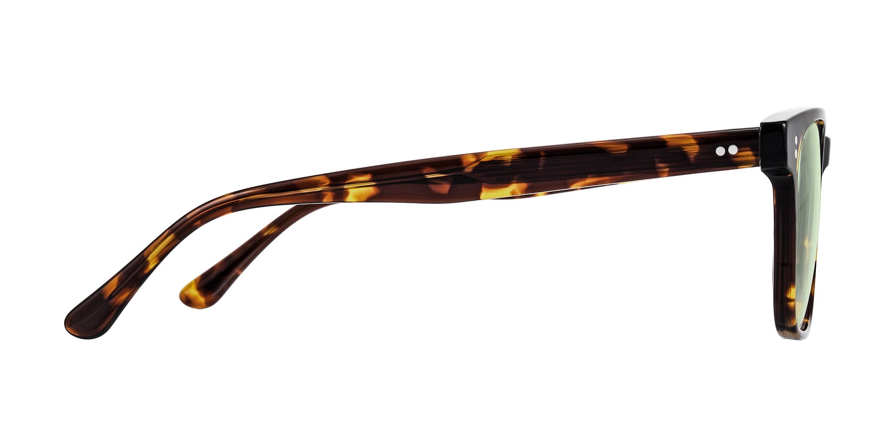Side of Rhanna in Tortoise with Light Green Tinted Lenses