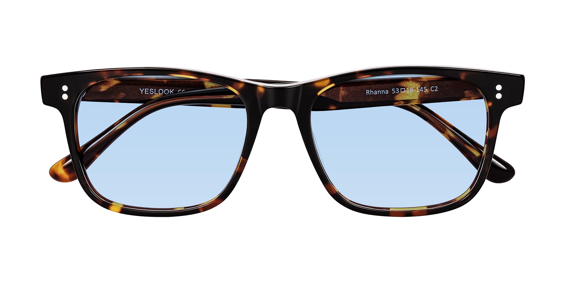 Folded Front of Rhanna in Tortoise with Light Blue Tinted Lenses
