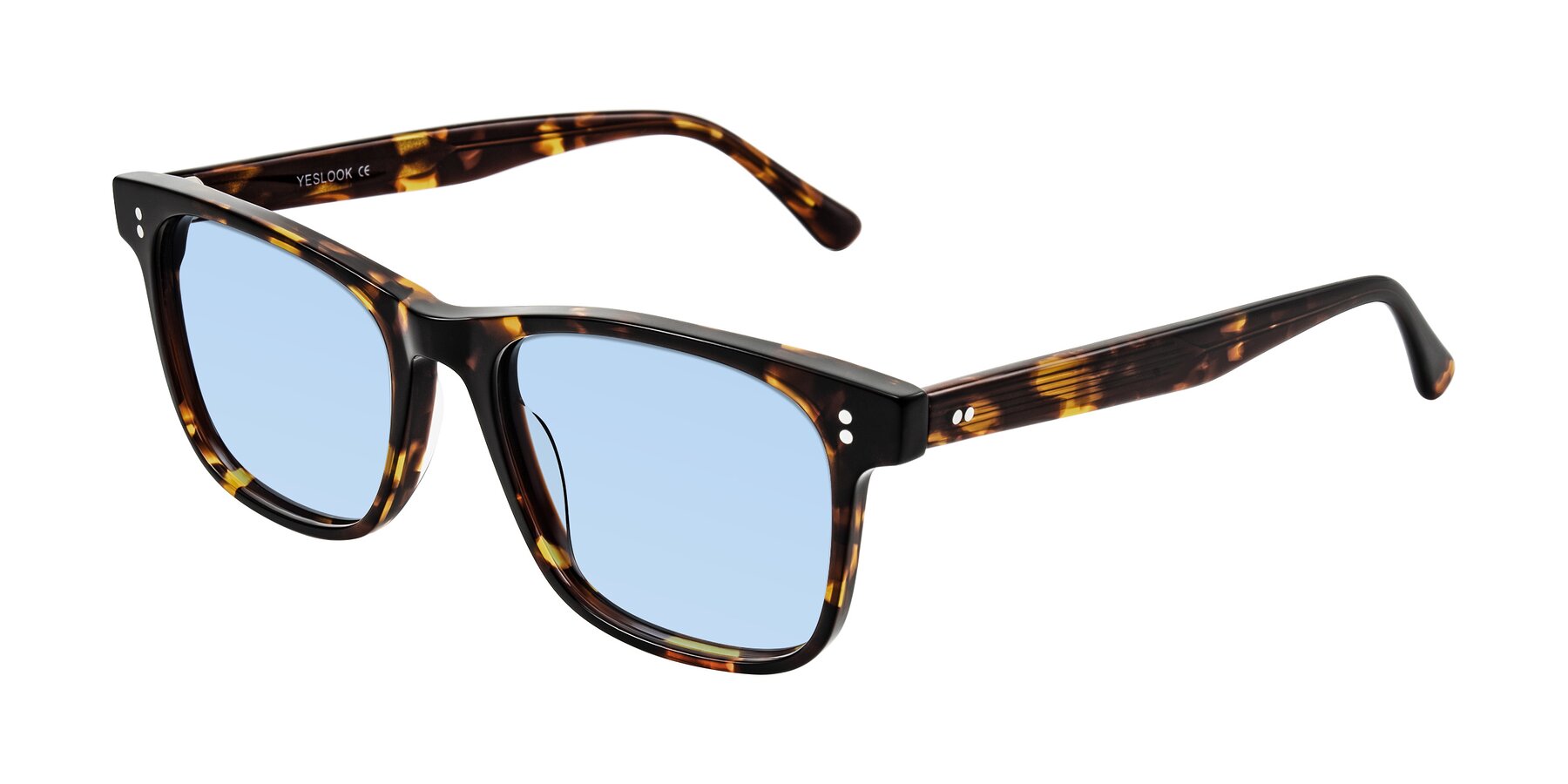Angle of Rhanna in Tortoise with Light Blue Tinted Lenses