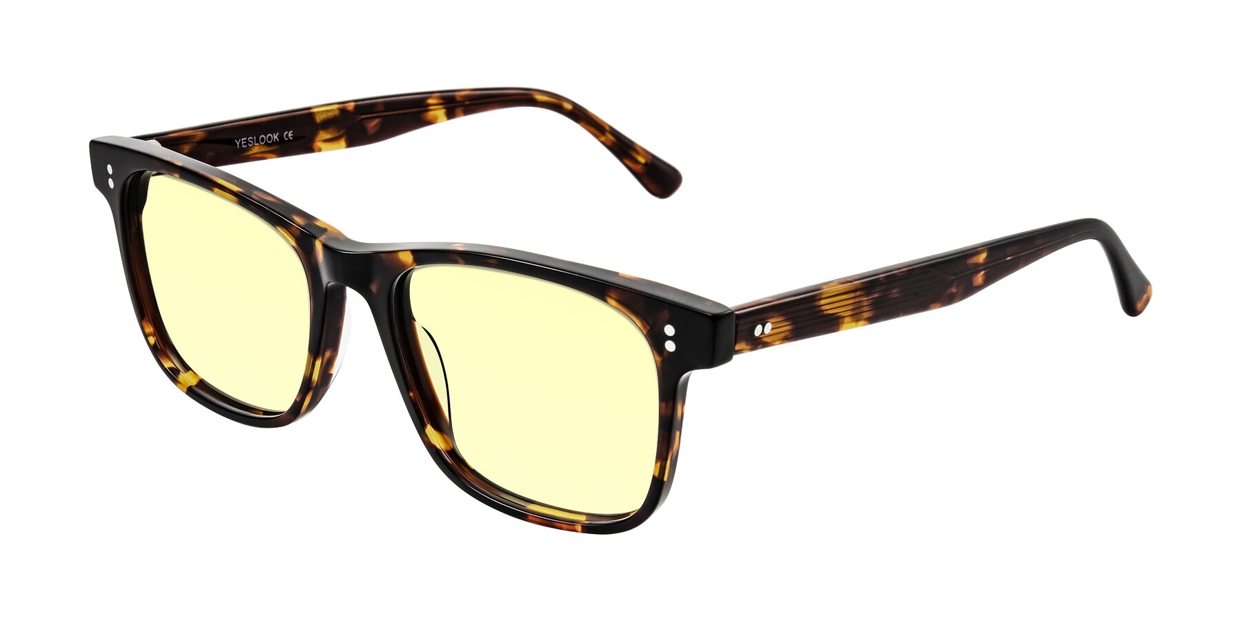 Angle of Rhanna in Tortoise with Light Yellow Tinted Lenses