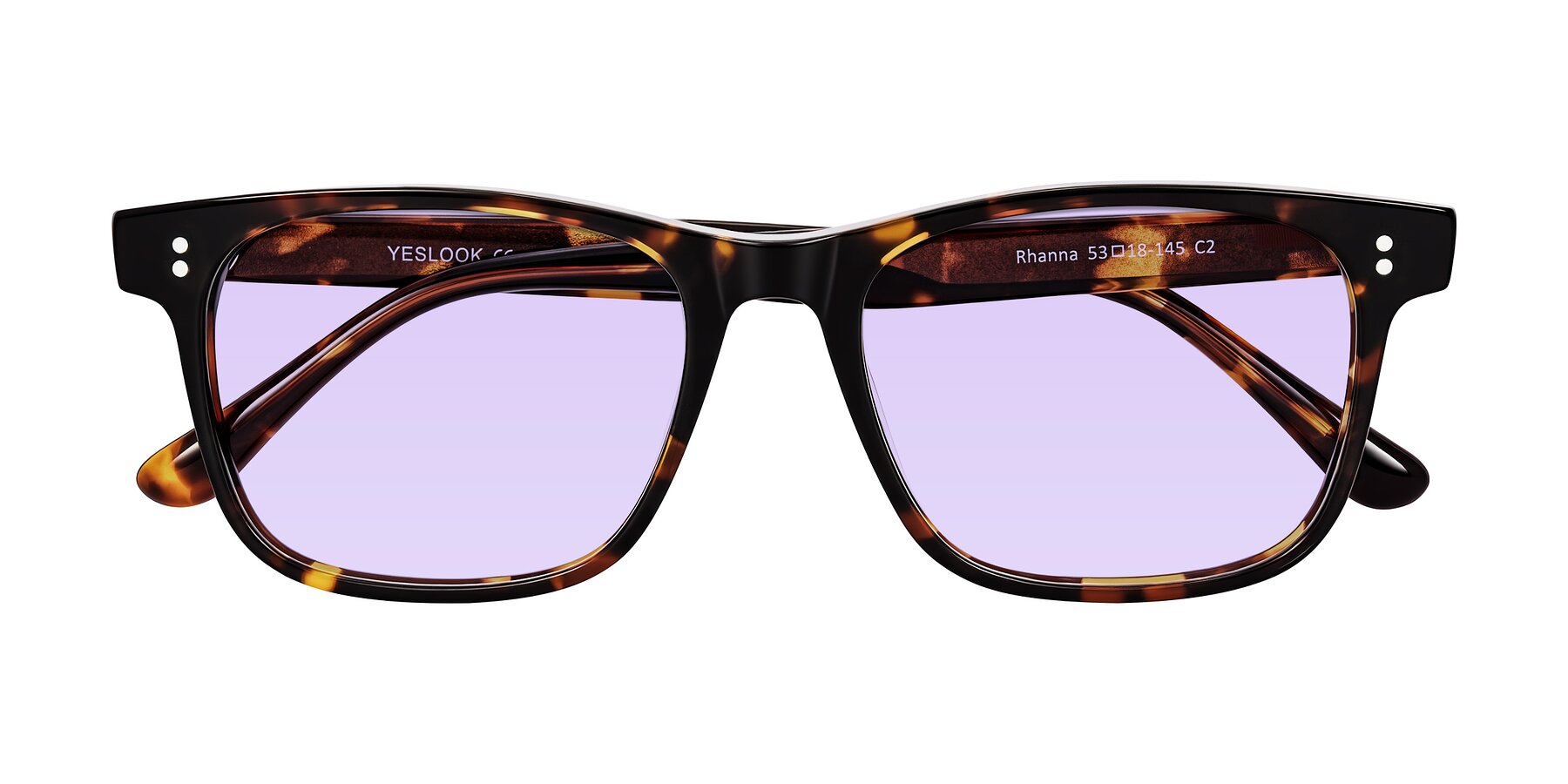 Folded Front of Rhanna in Tortoise with Light Purple Tinted Lenses