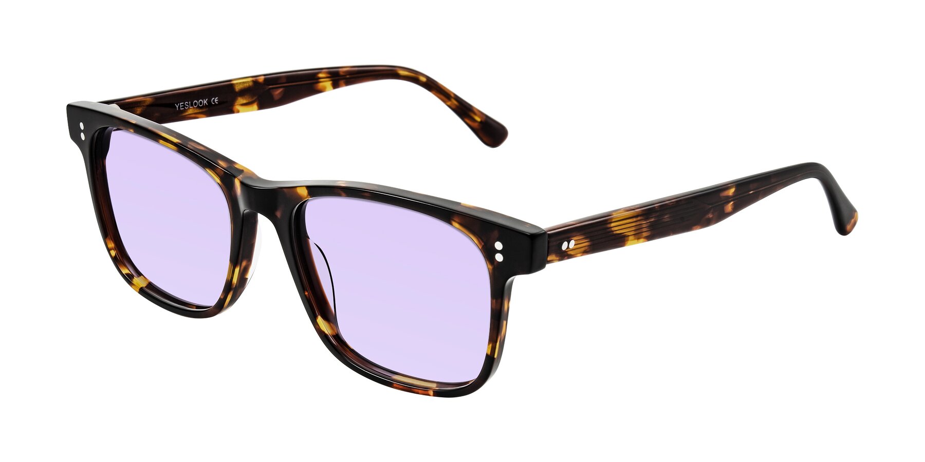 Angle of Rhanna in Tortoise with Light Purple Tinted Lenses