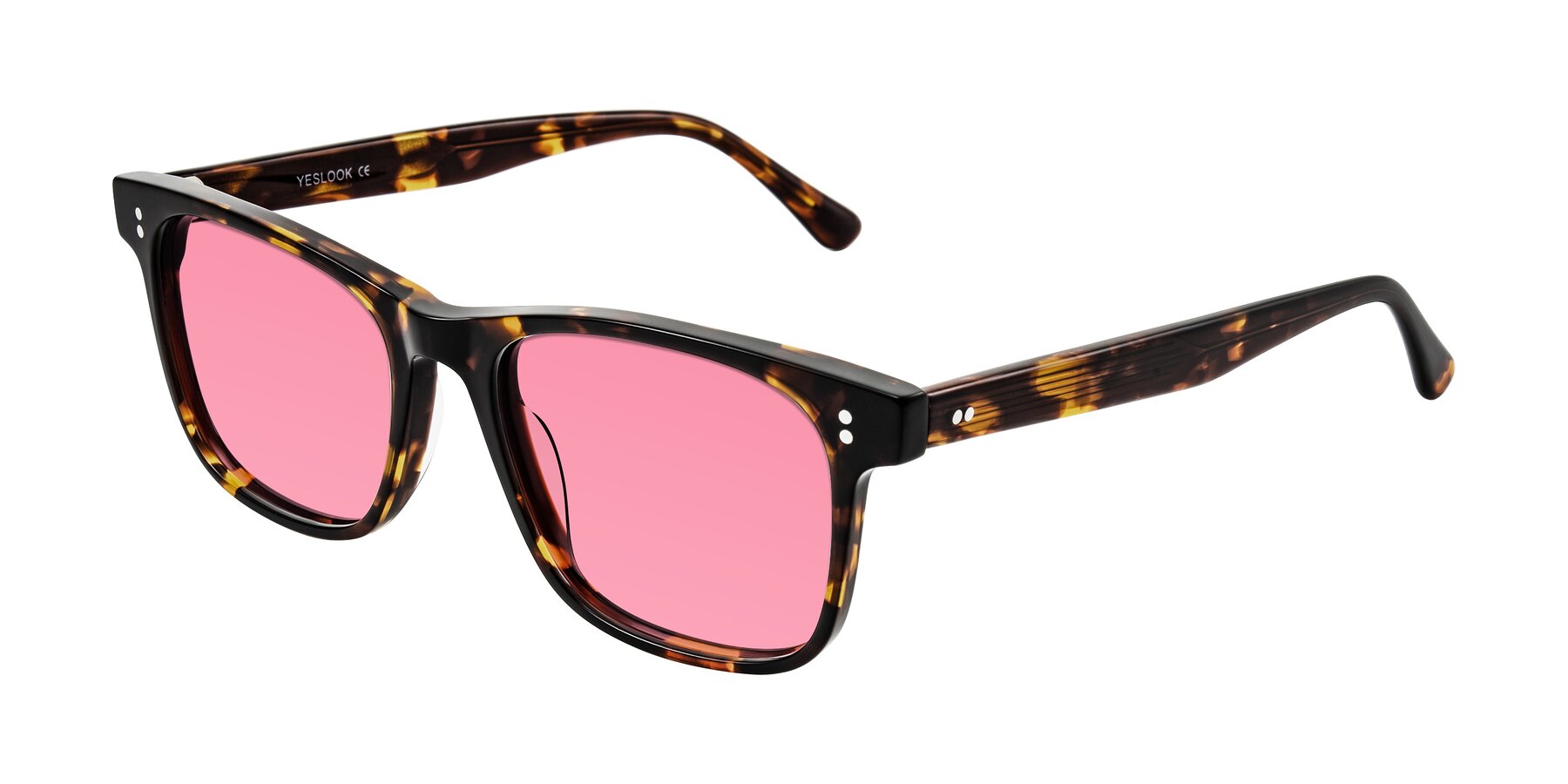 Angle of Rhanna in Tortoise with Pink Tinted Lenses