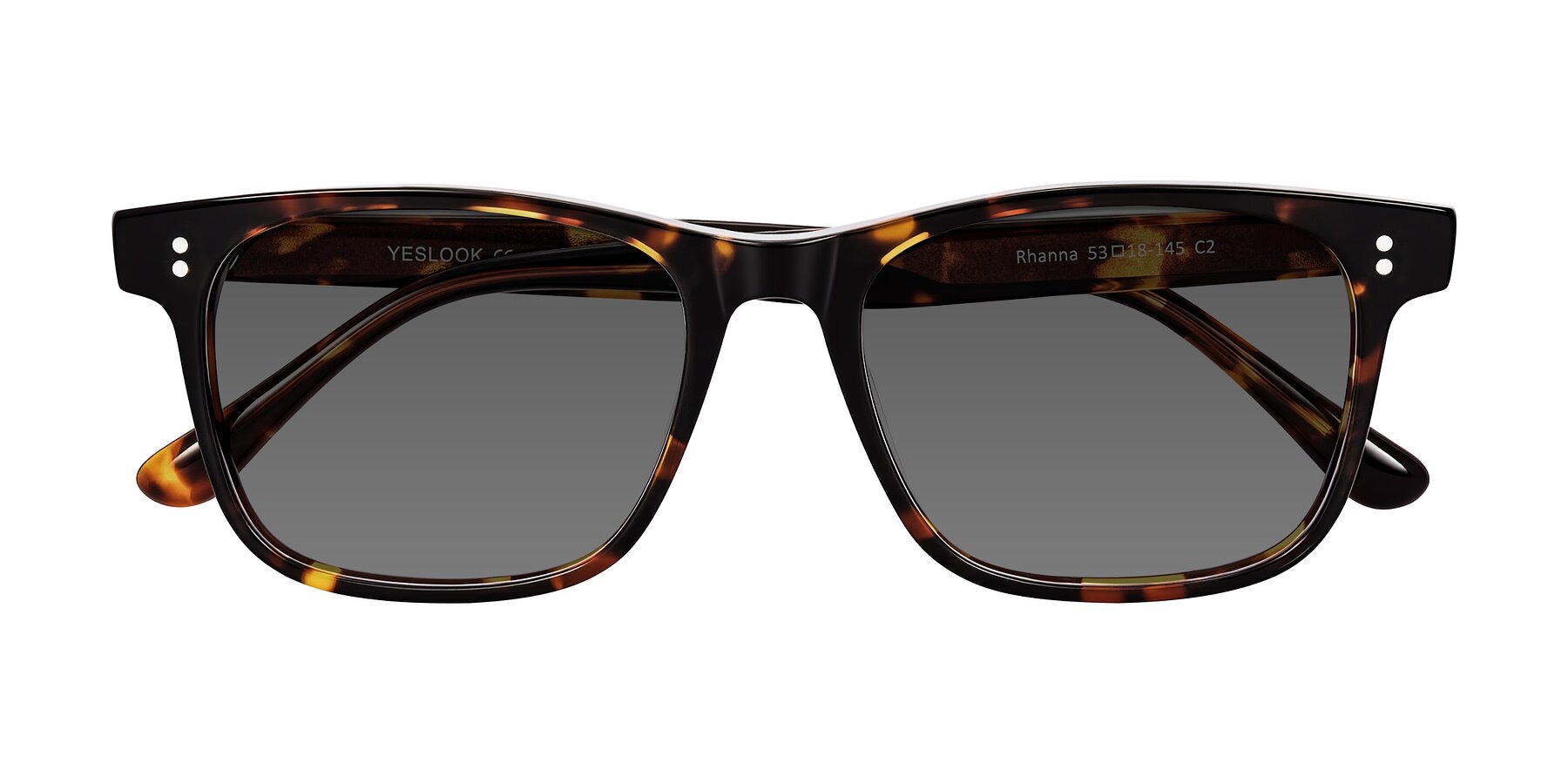 Folded Front of Rhanna in Tortoise with Medium Gray Tinted Lenses