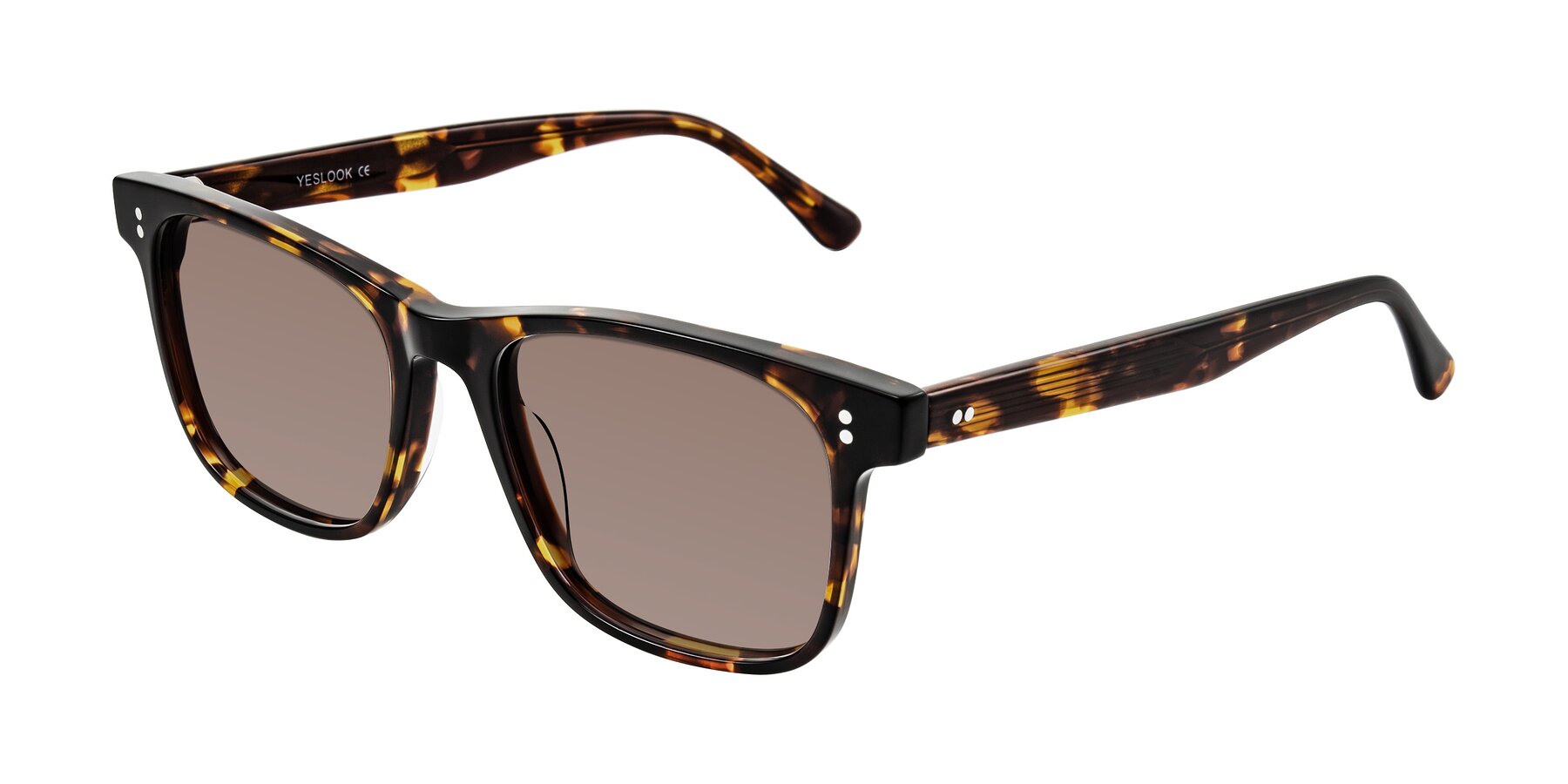 Angle of Rhanna in Tortoise with Medium Brown Tinted Lenses