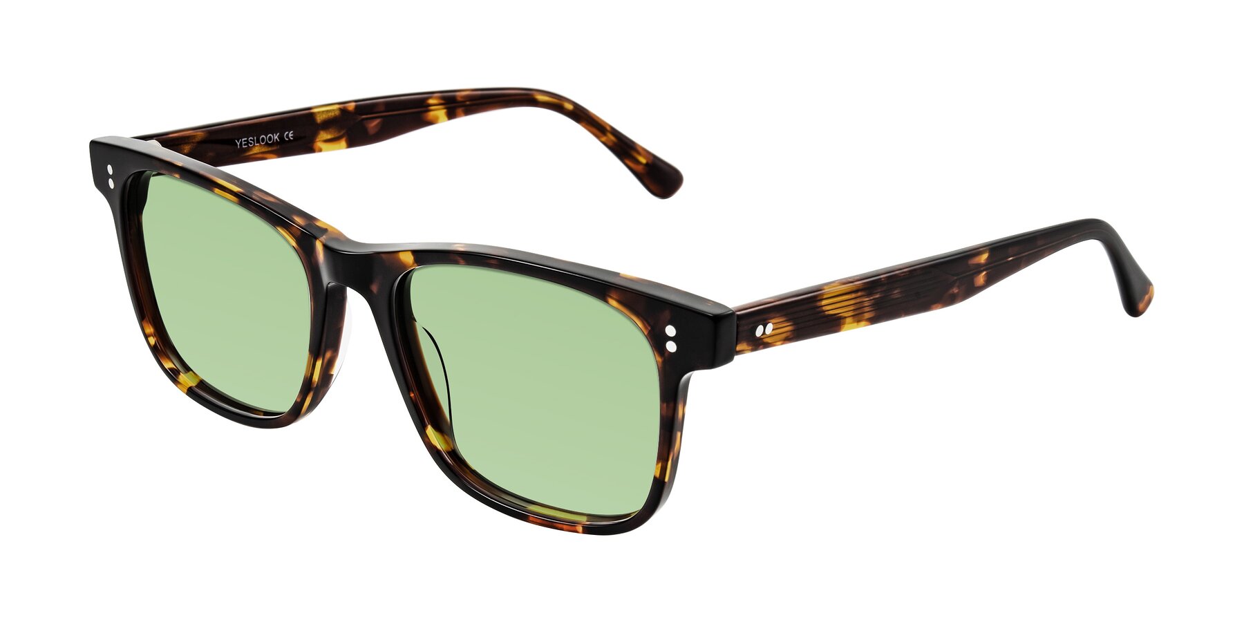 Angle of Rhanna in Tortoise with Medium Green Tinted Lenses