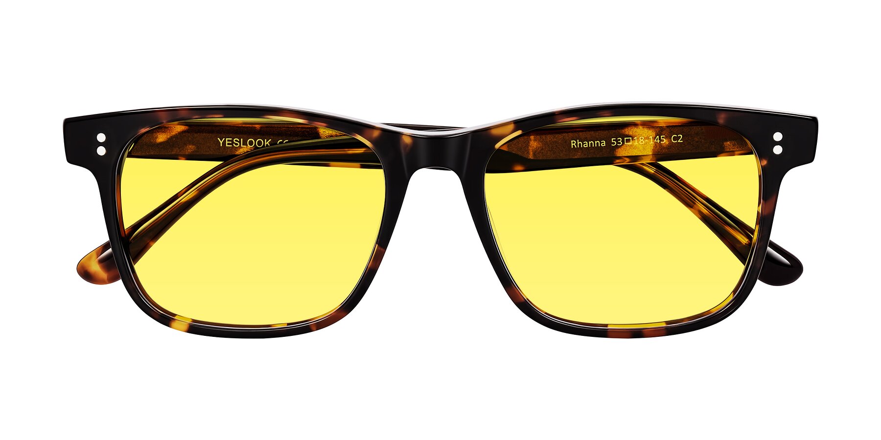 Folded Front of Rhanna in Tortoise with Medium Yellow Tinted Lenses