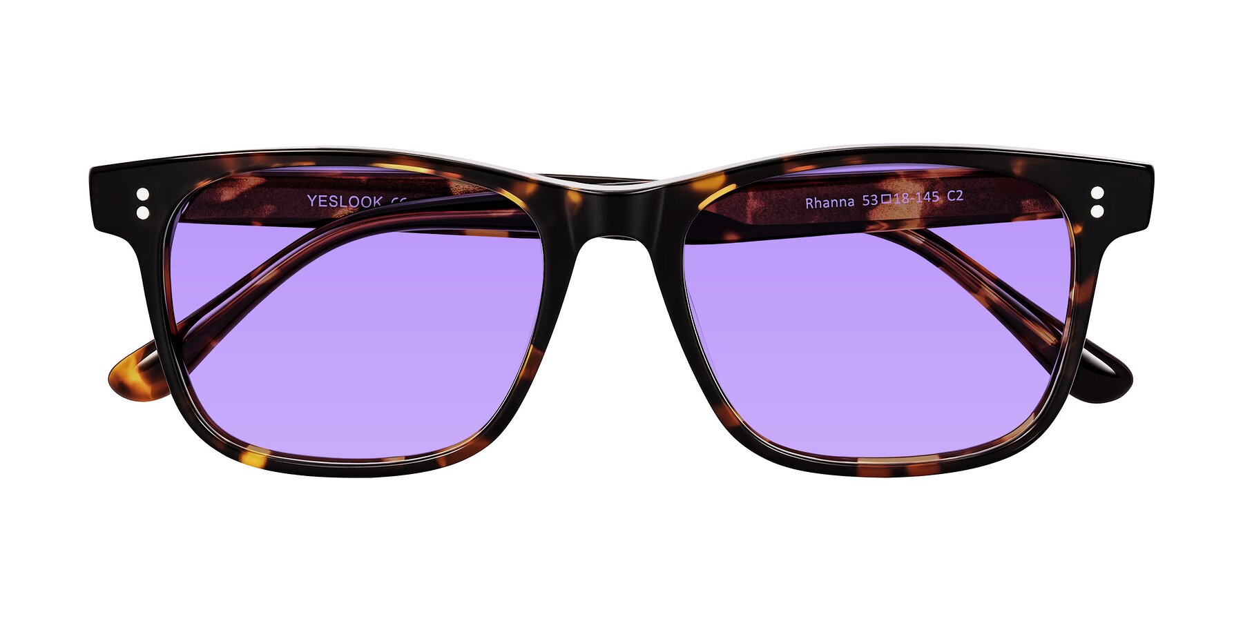 Folded Front of Rhanna in Tortoise with Medium Purple Tinted Lenses