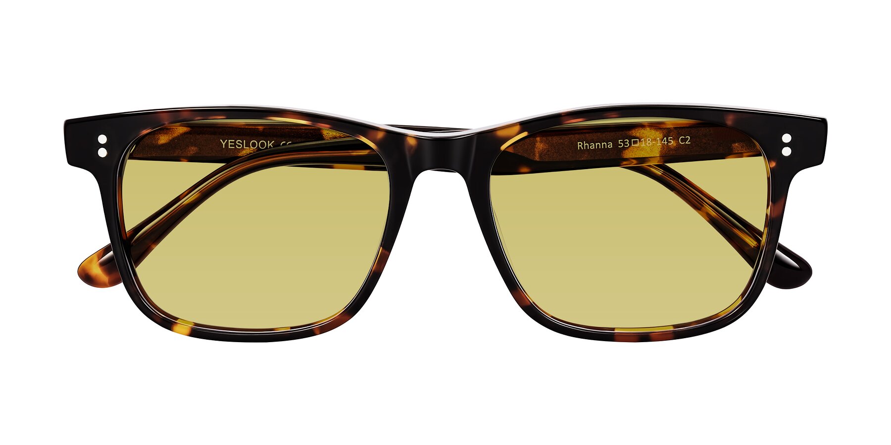 Folded Front of Rhanna in Tortoise with Medium Champagne Tinted Lenses