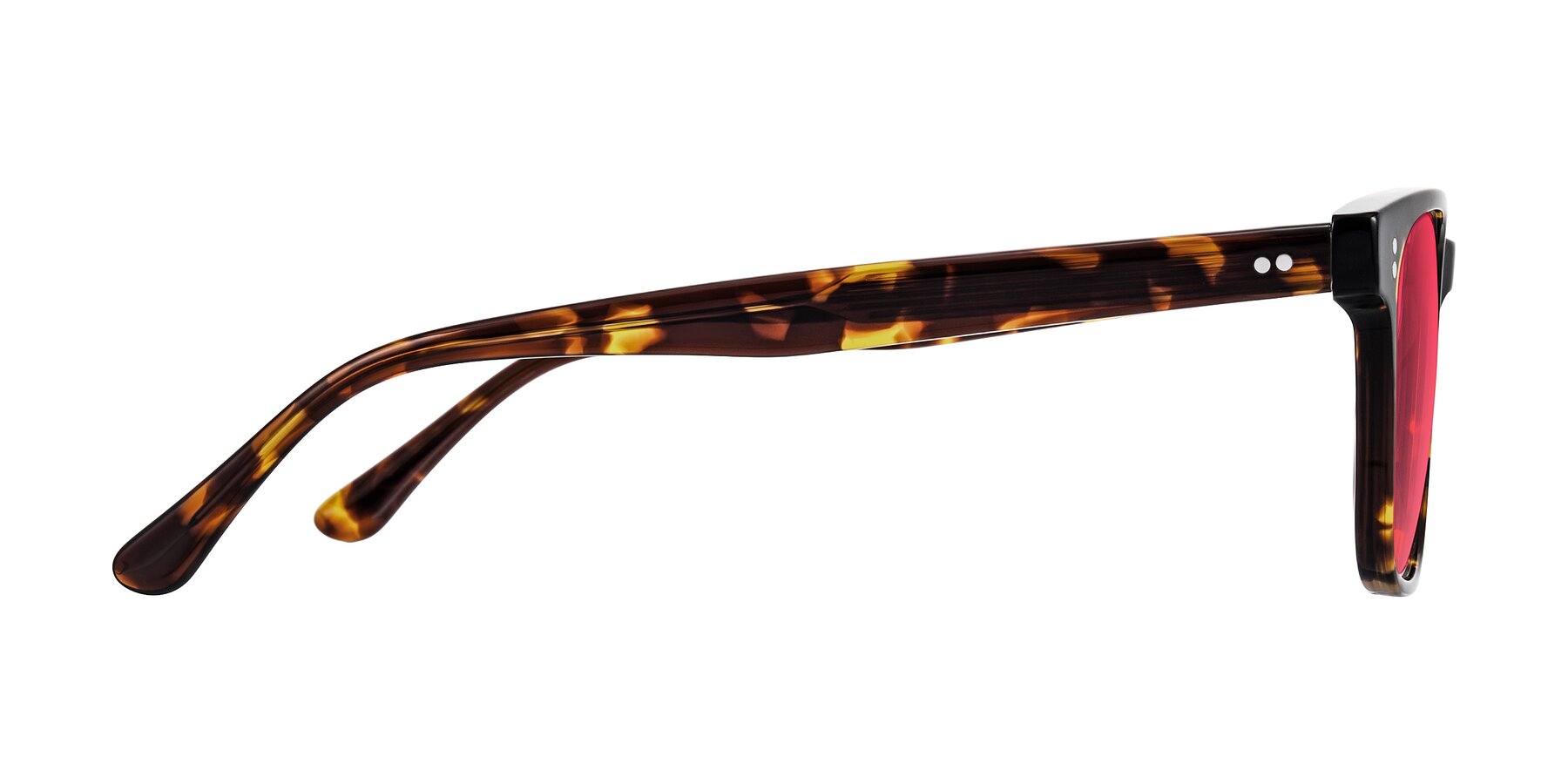 Side of Rhanna in Tortoise with Red Tinted Lenses