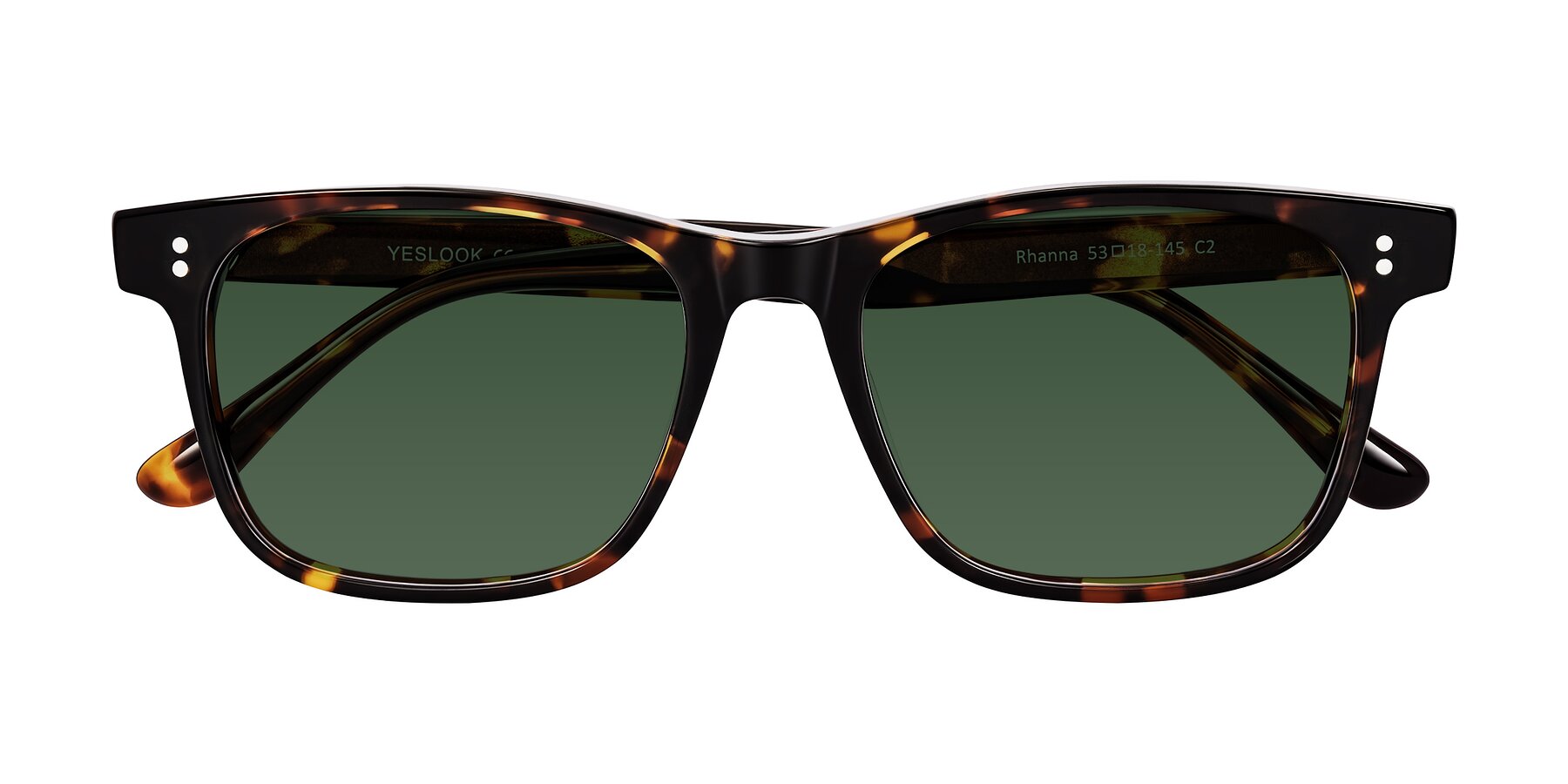 Folded Front of Rhanna in Tortoise with Green Tinted Lenses